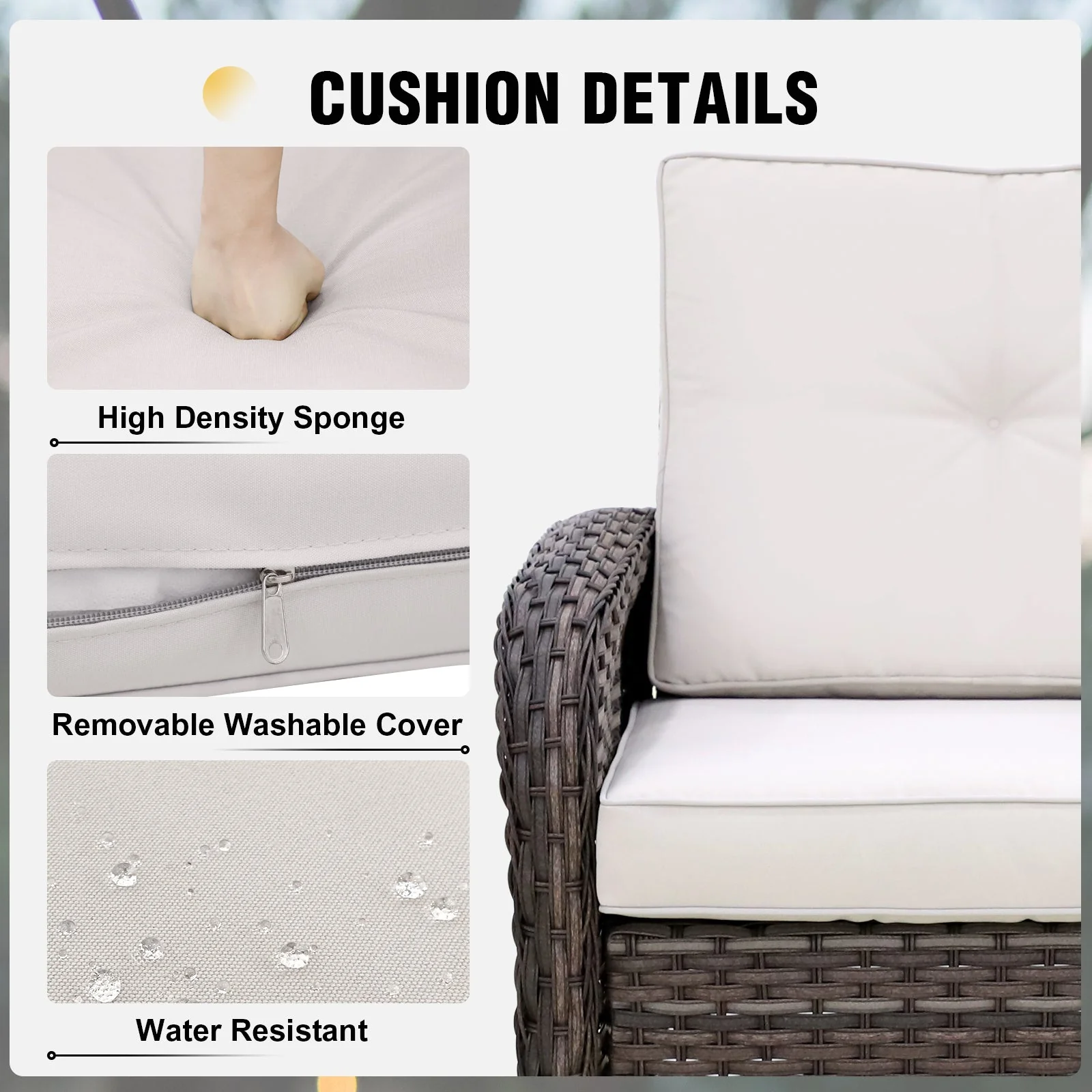 5 PCS Rustic Veranda Patio Conversation Set, Loveseat, 2 Swivel Rocker Chairs, Coffee Table and Side Table, Gray/Beige