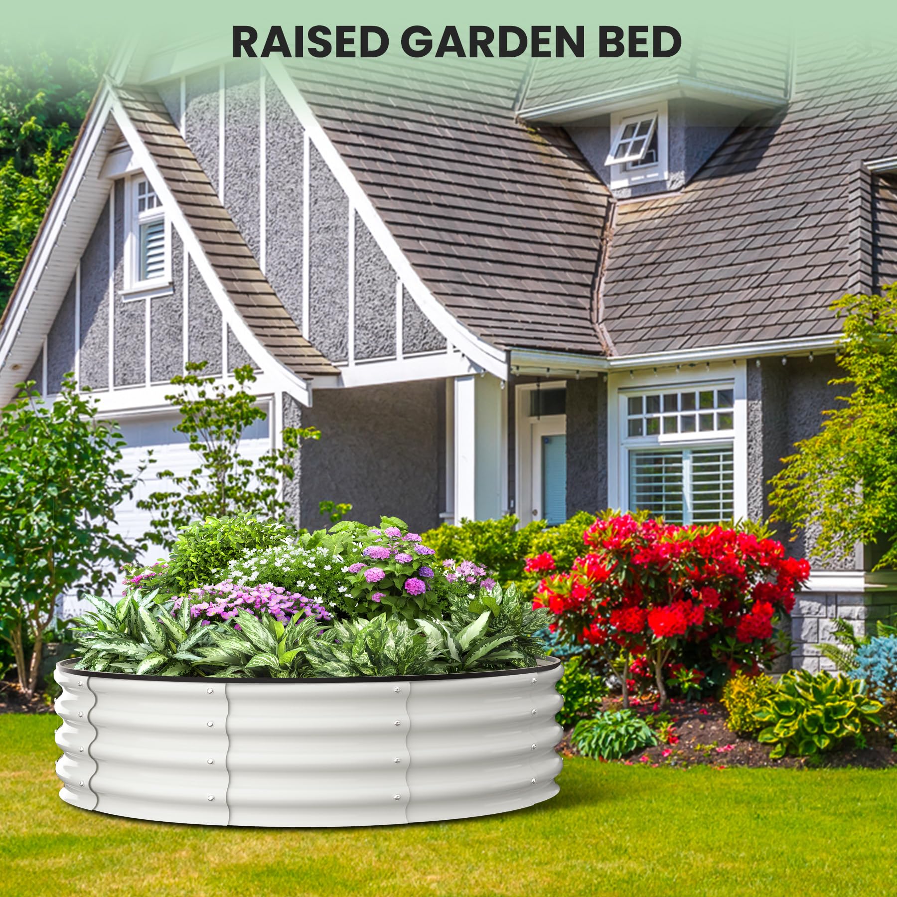 Garvee 2-Pack 4'x4'x1' Round Galvanized Raised Garden Beds - Heavy-Duty, Open Bottom Design Planters for Outdoor Flowers & Vegetables, White