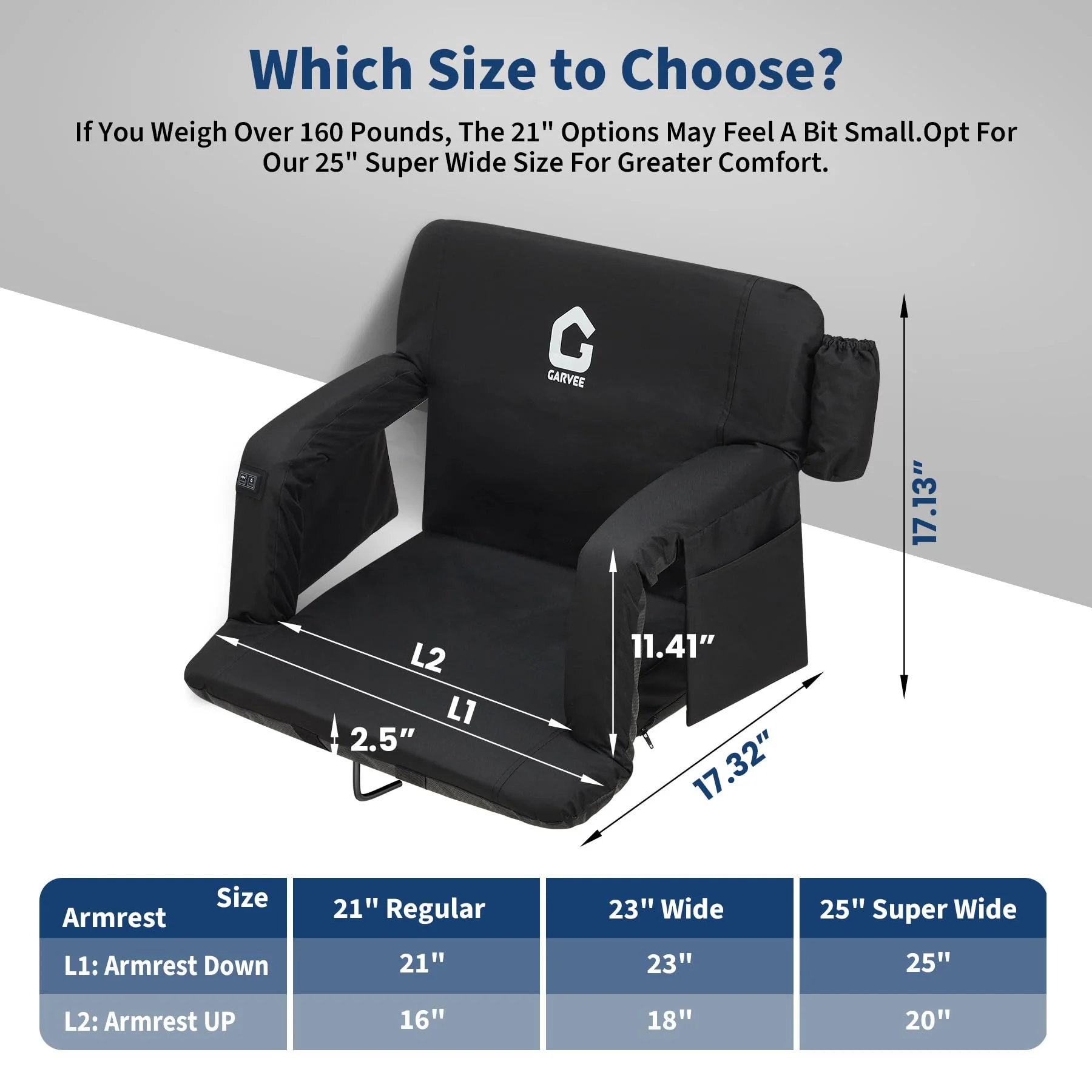 Garvee 2-Pack Massage & Heated Stadium Seats with Backrest, Dual-Sided Heating, 3 Temperature Levels, Pockets, Foldable Bleacher Chair with Anti-Slip Mat for Cold Outdoor Games, Camping & Events