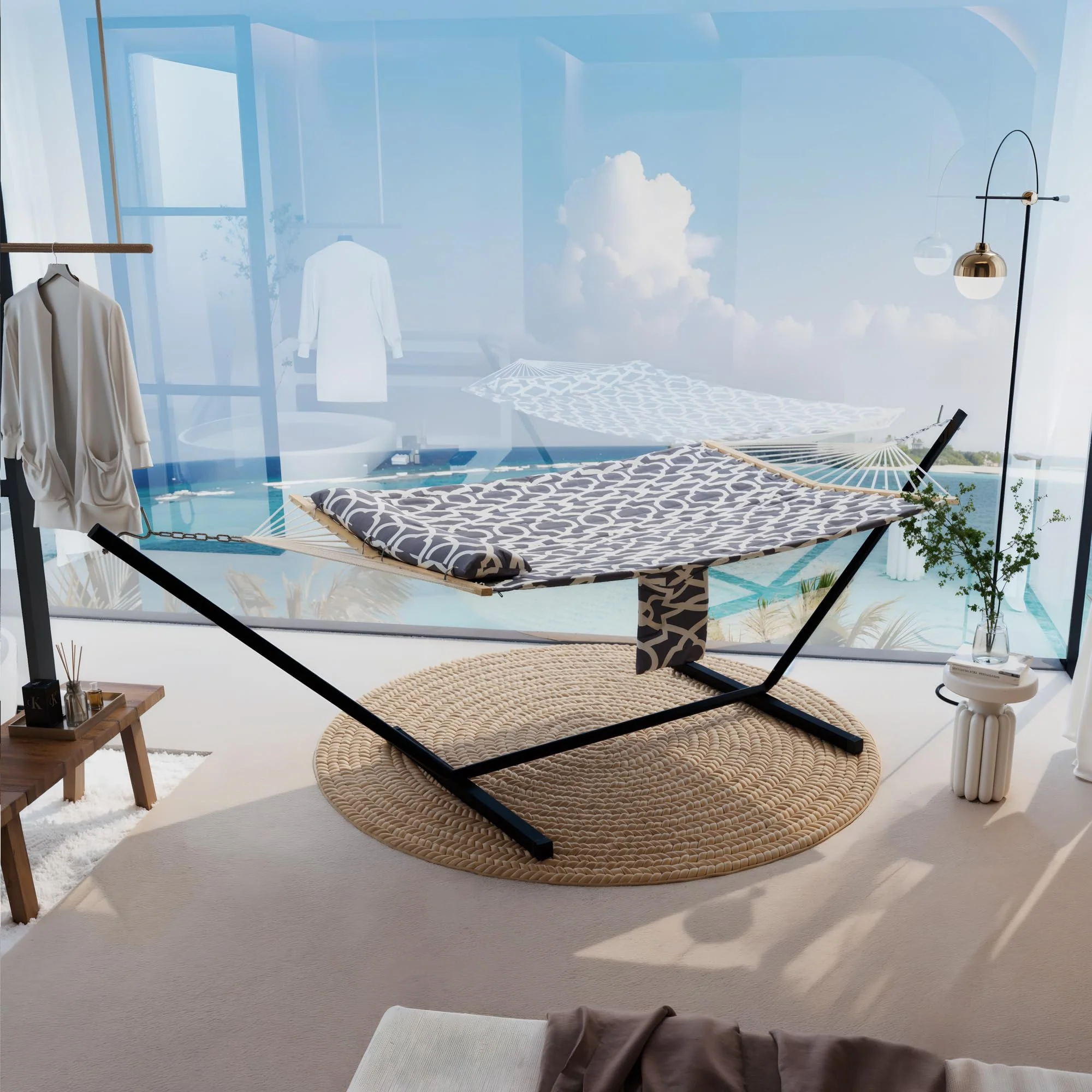 Garvee 2-Person Hammock with Reinforced Steel Frame, 450lb Capacity, Quick-Fold Carry Bag, Cotton Fabric, Portable Lounger for Camping & Beach