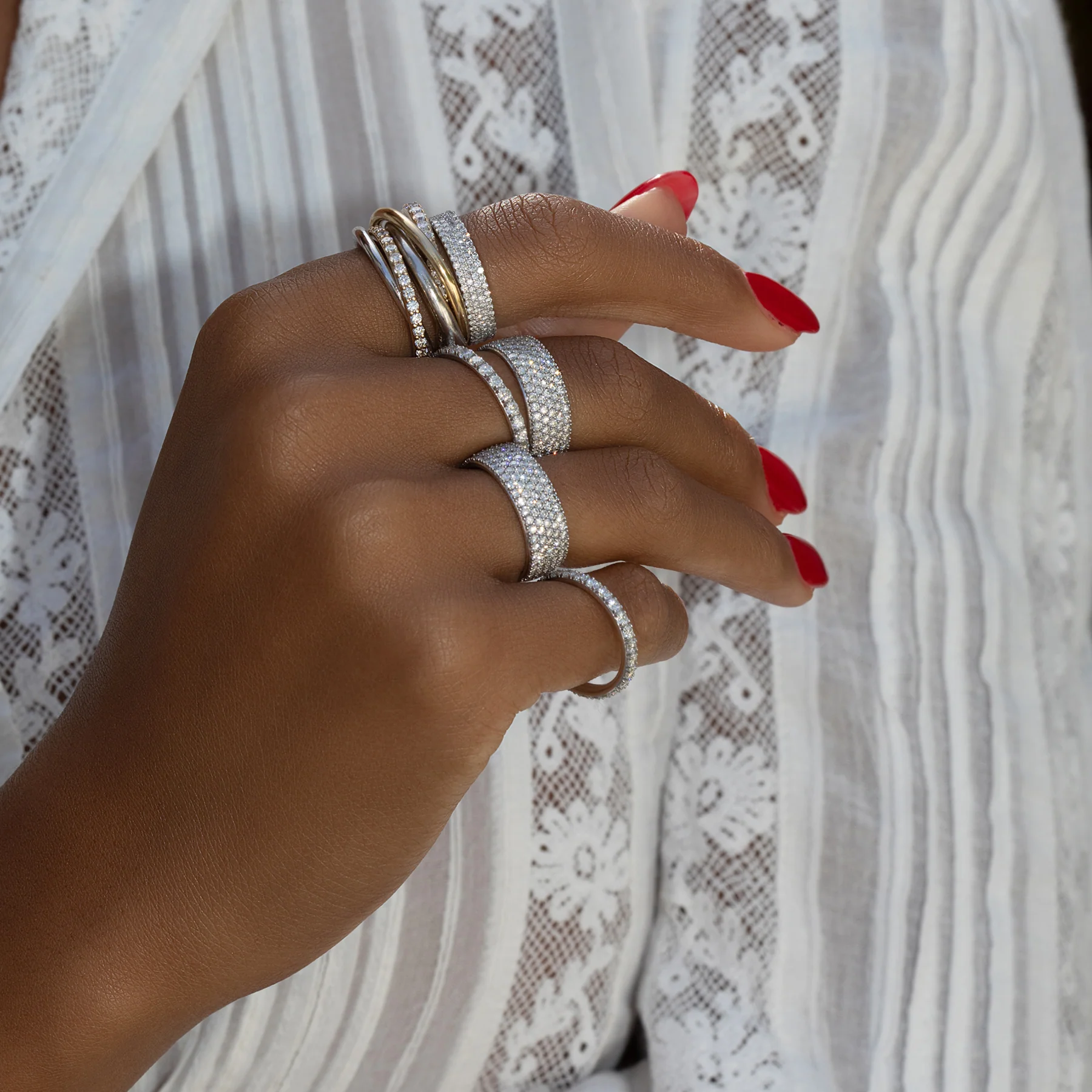 Medium Cigar Band - White Diamond / 14k White Gold