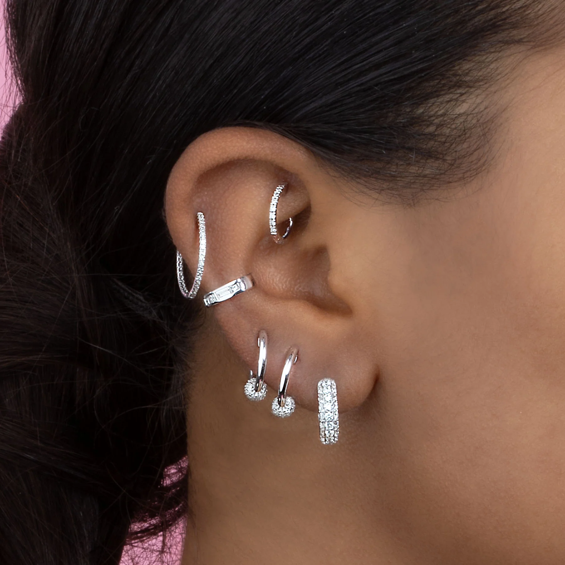 Sphere Hoop - White Diamond / 14k White Gold