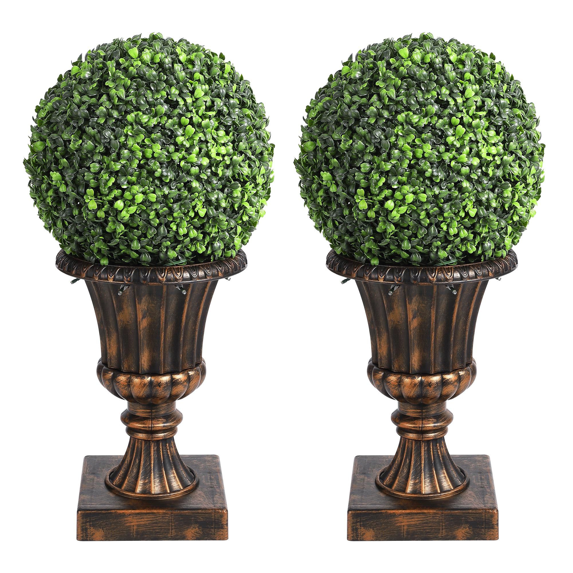 Garvee 2 PCS 12” Artificial Plant Topiary Ball with Pot, Faux Boxwood Balls with LED, Topiary Balls Artificial Outdoor Set of 2 for Backyard, Balcony, Garden, Wedding, and Home Décor