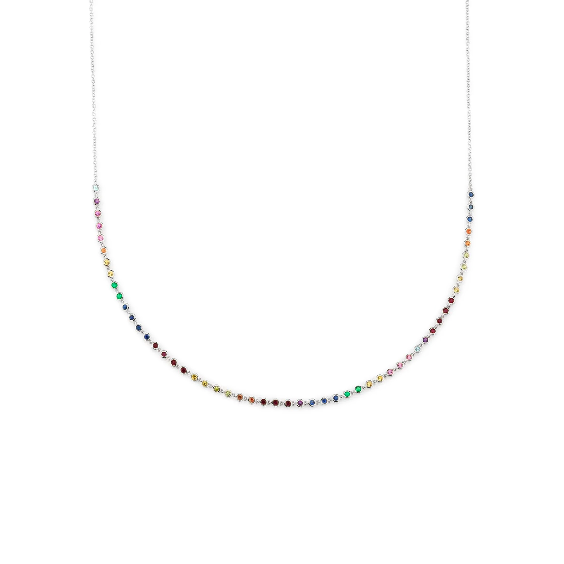 Bezel Link Necklace - Rainbow / 14k White Gold