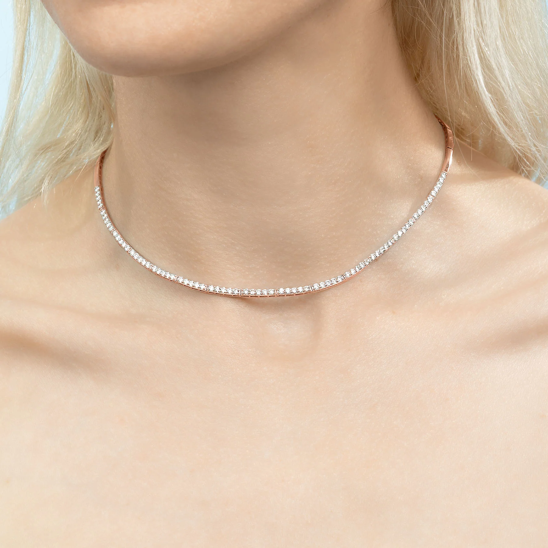 Crescent Eternity Necklace - White Diamond / 14k Rose Gold