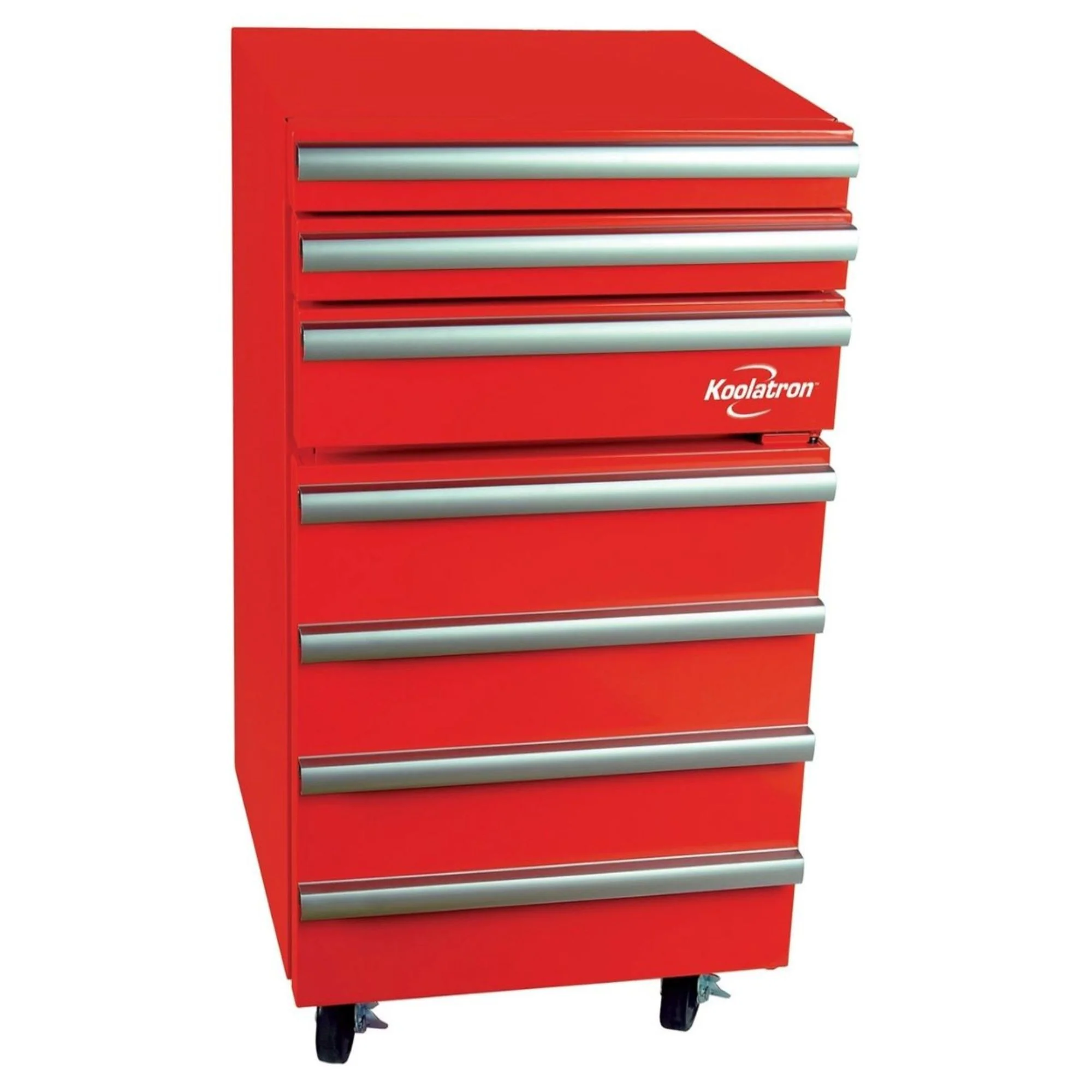 Koolatron Tool Chest Fridge, 1.8 cu ft (50L), Rolling Compact Refrigerator w/ Built-In Tool Storage Drawers, Heavy-Duty Locking Swivel Wheels, Red