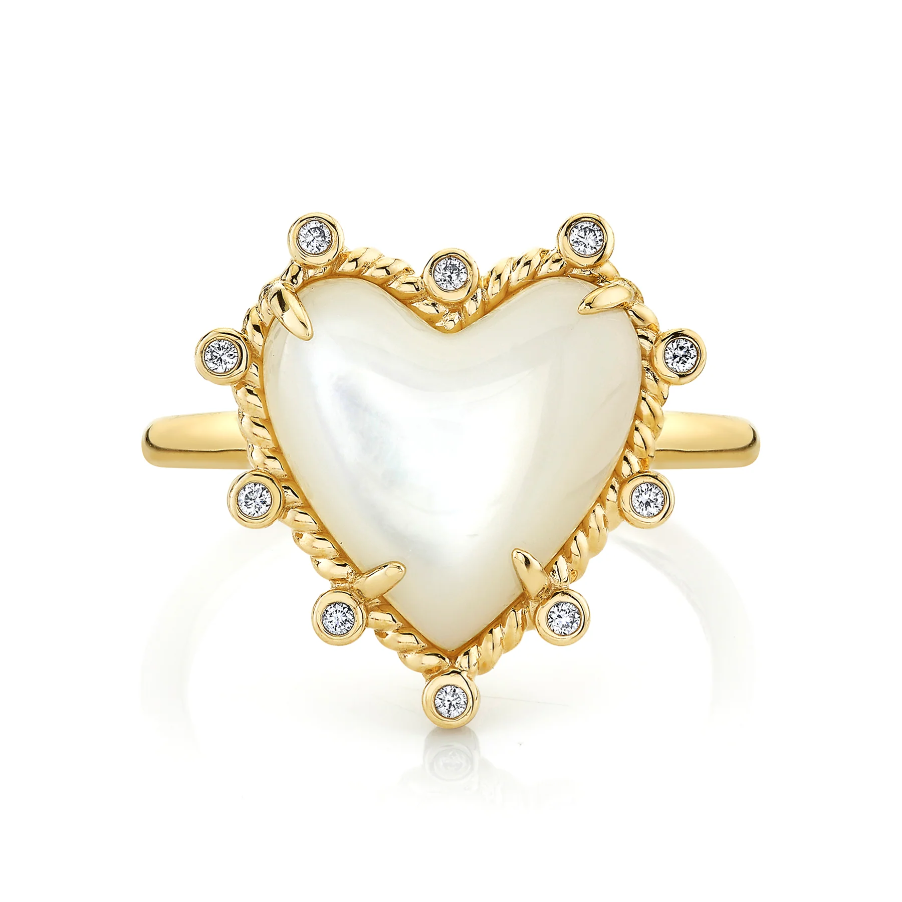 Heart Twist Ring - White Diamond and Mother of Pearl / 14k Yellow Gold