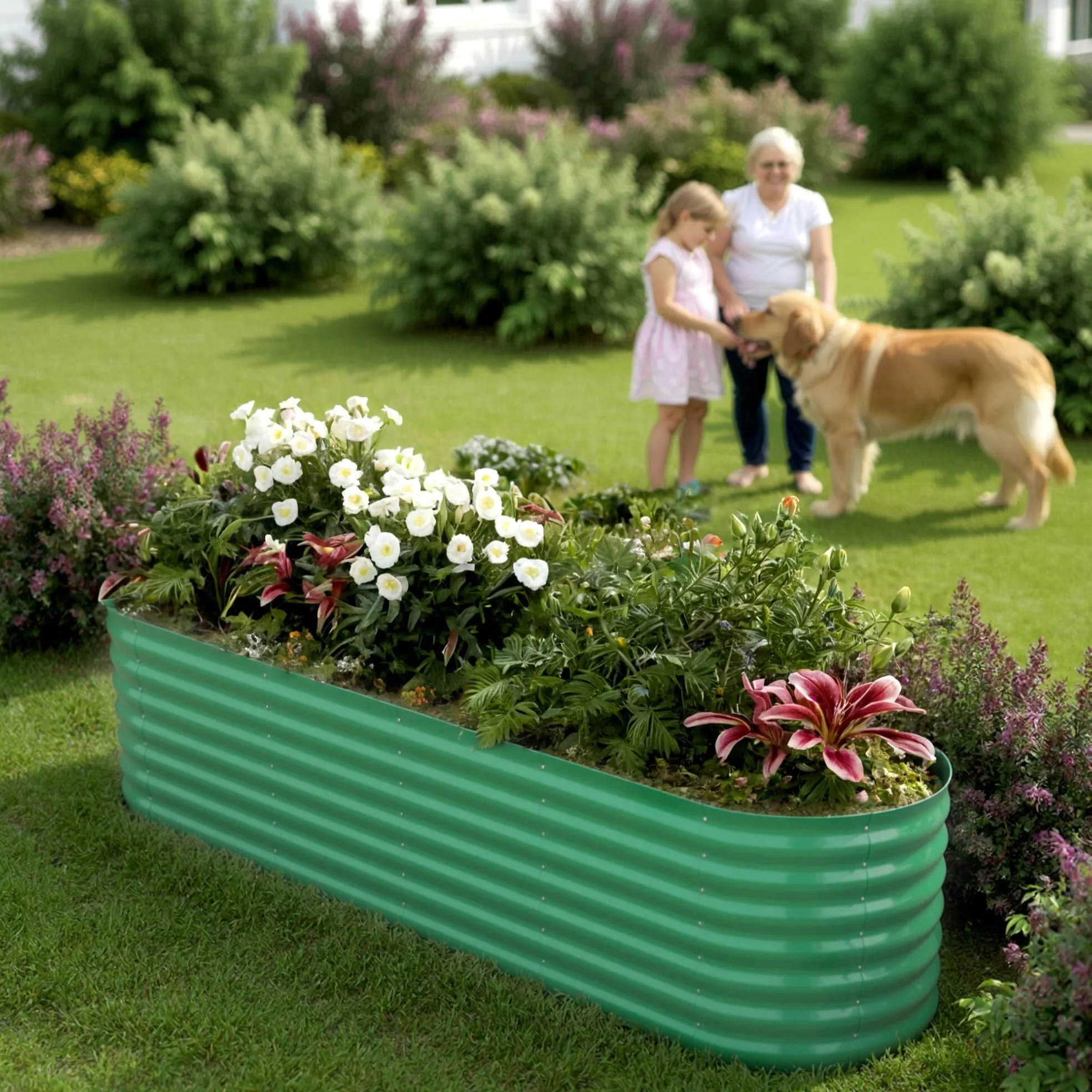 Garvee 2 Pcs 8' X 2' X 1.5' Galvanized Steel Raised Garden Beds, Outdoor Deep Planter Box Kit with Tool-Free Assembly, Rust-Resistant Green Coated Design for Vegetables, Flowers & Herbs