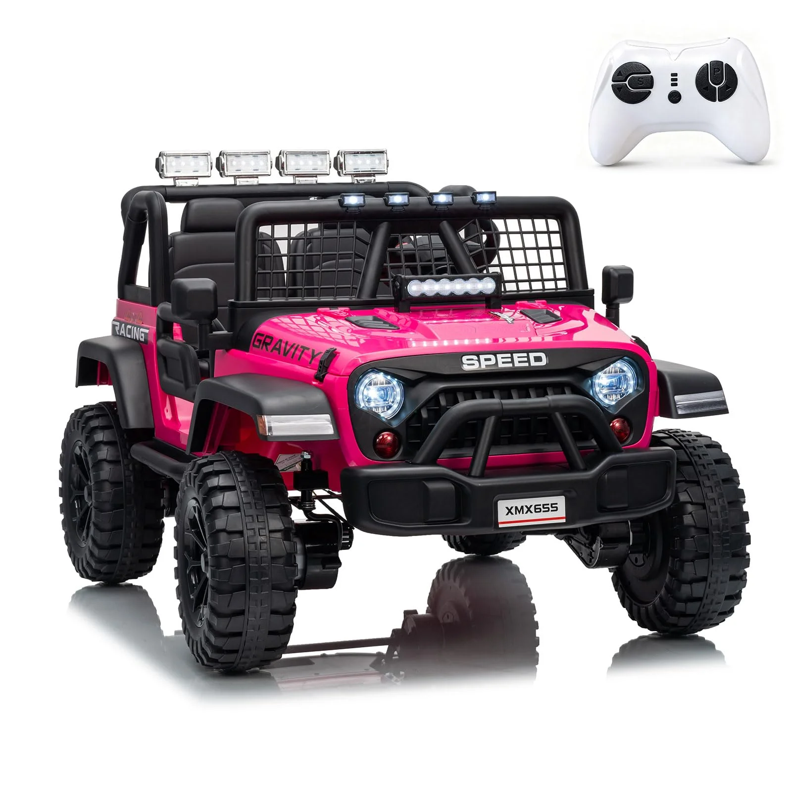 Garvee 2 Seater Ride On Car for Kids Pink 24V Electric Truck with Parent Remote Control Spring Suspension 47.2