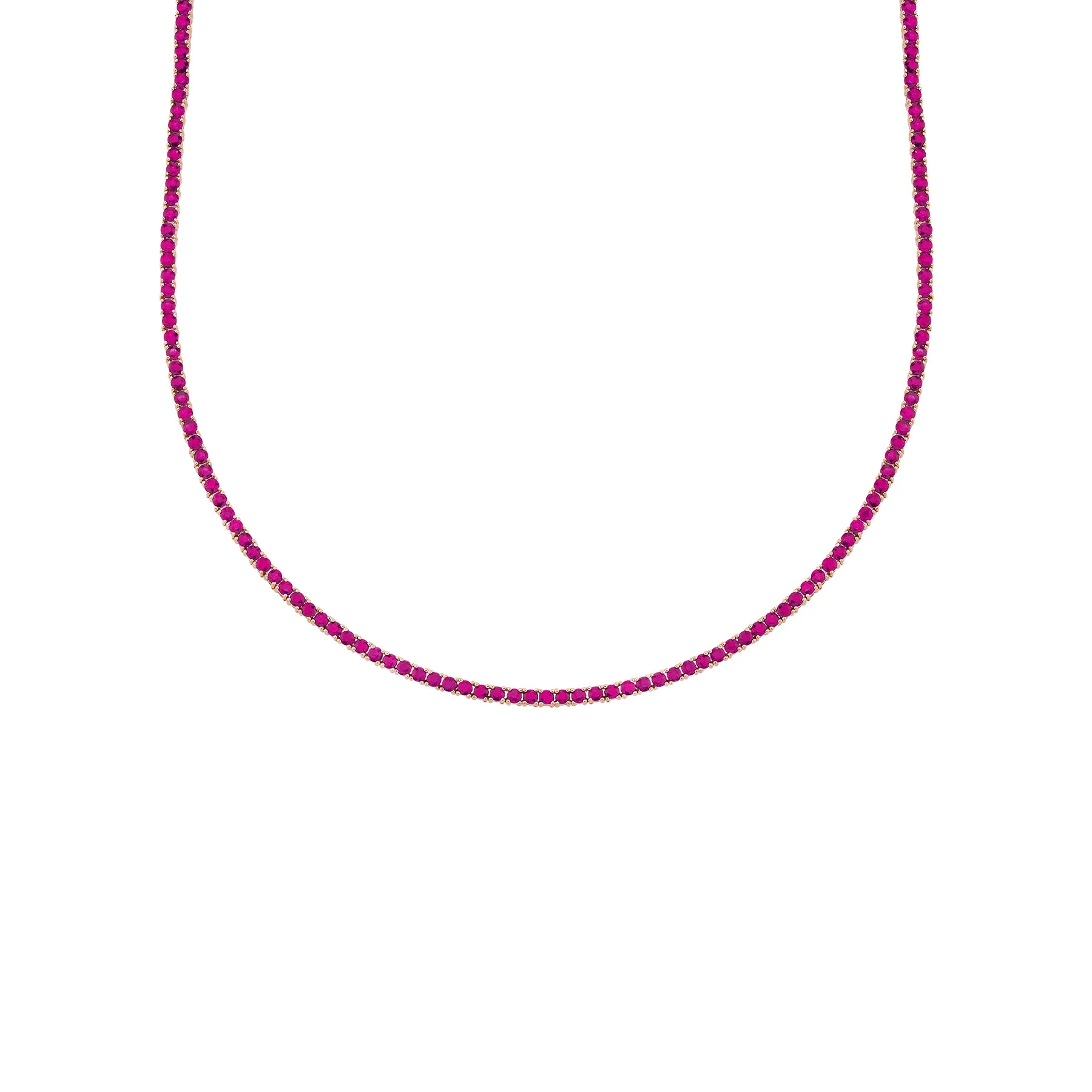 Perfect Personalized Collar Tennis Necklace - Ruby / 14k Rose Gold