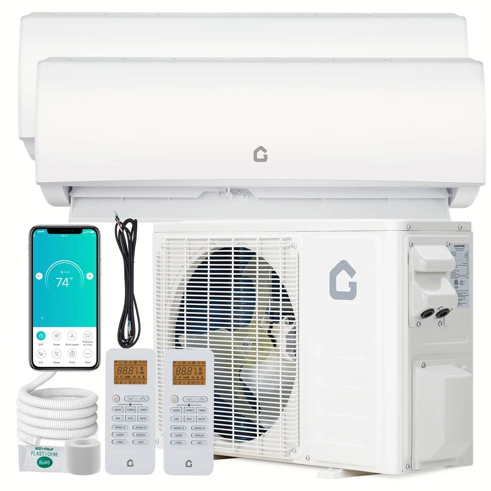 Garvee 2 Zone Mini Split AC Heating System 28000 BTU Dual Zone Ductless Wall Mounted Air Conditioner 208-230V Not Include Copper Tube Line Set