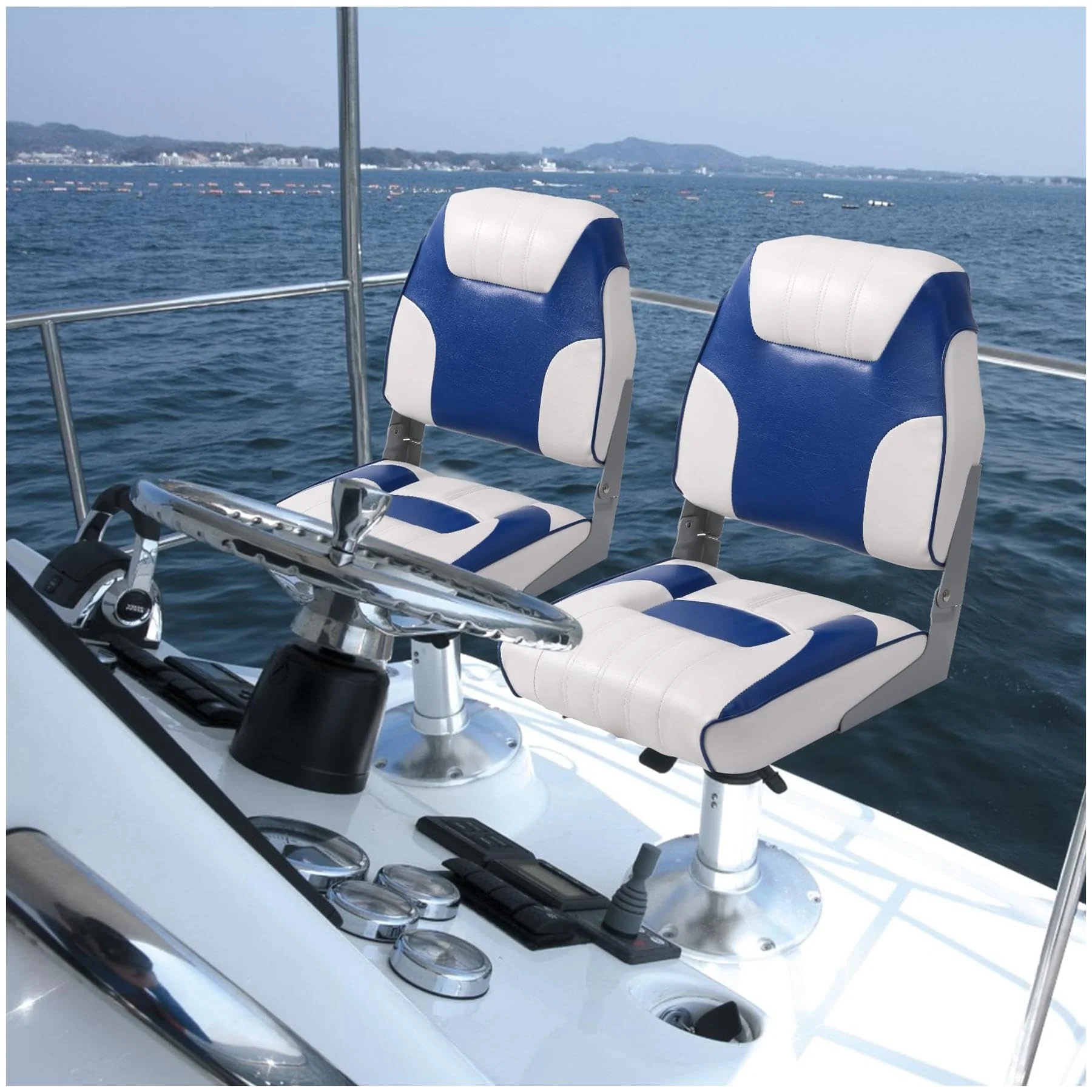 Garvee 2 Pack Boat Seats Low Back, Fold-Down Fishing Boat Chair, Thickened Sponge Padding, Stainless Steel Screws, Weather-Resistant PVC, Aluminum Hinges, Suitable for Sightseeing, Speedboat, Canoe