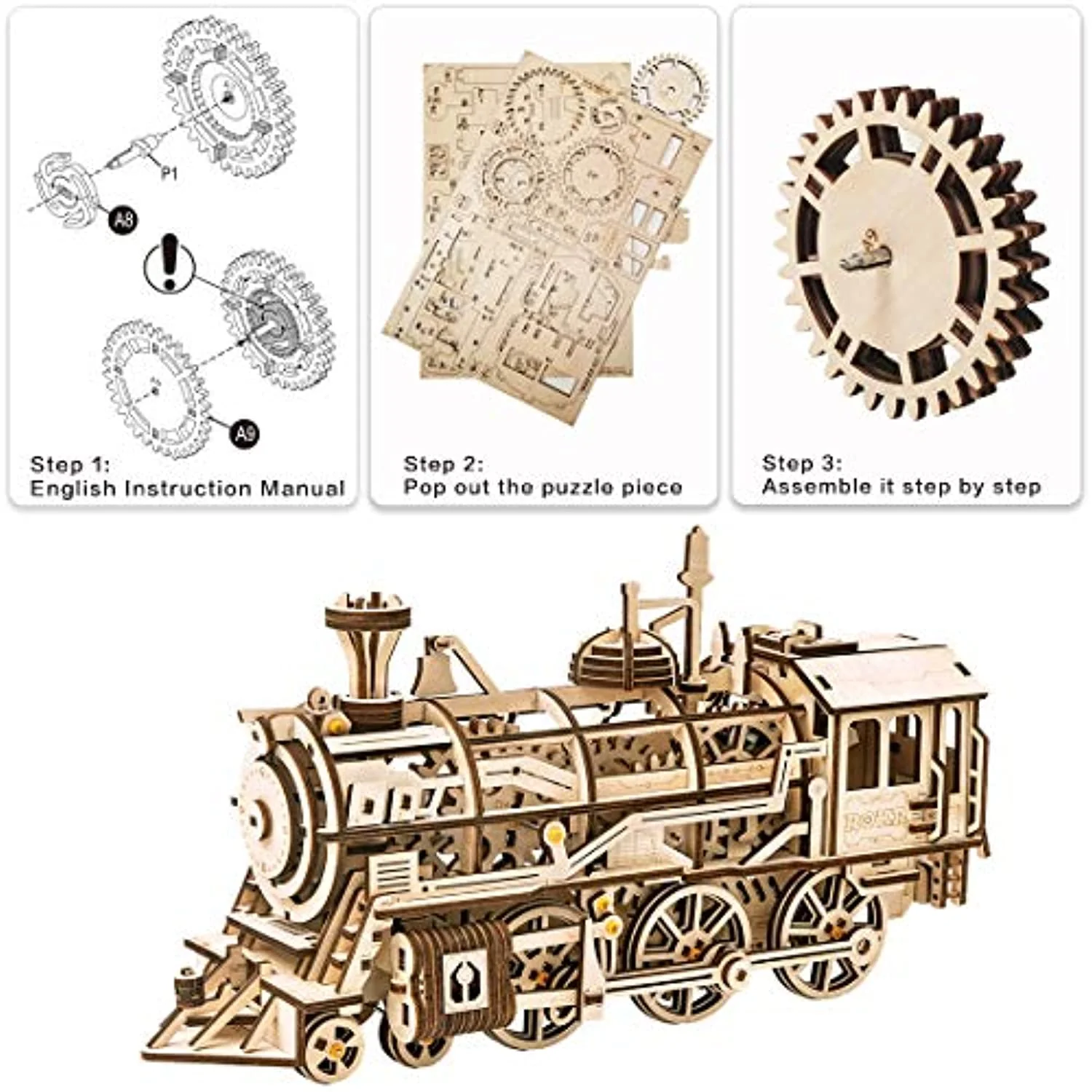 3D Wooden Puzzle-Self Propelled Mechanical Model Train