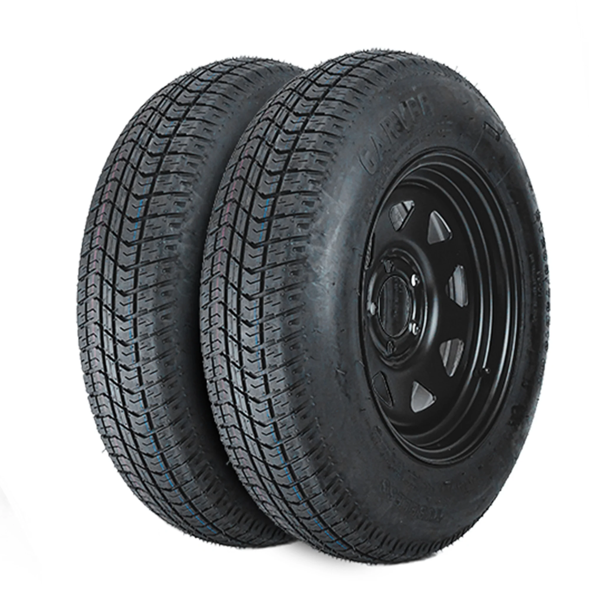 Garvee 2-Pack Trailer Tire On Rim ST205/75D15 15In Black 5 Lug 4.5