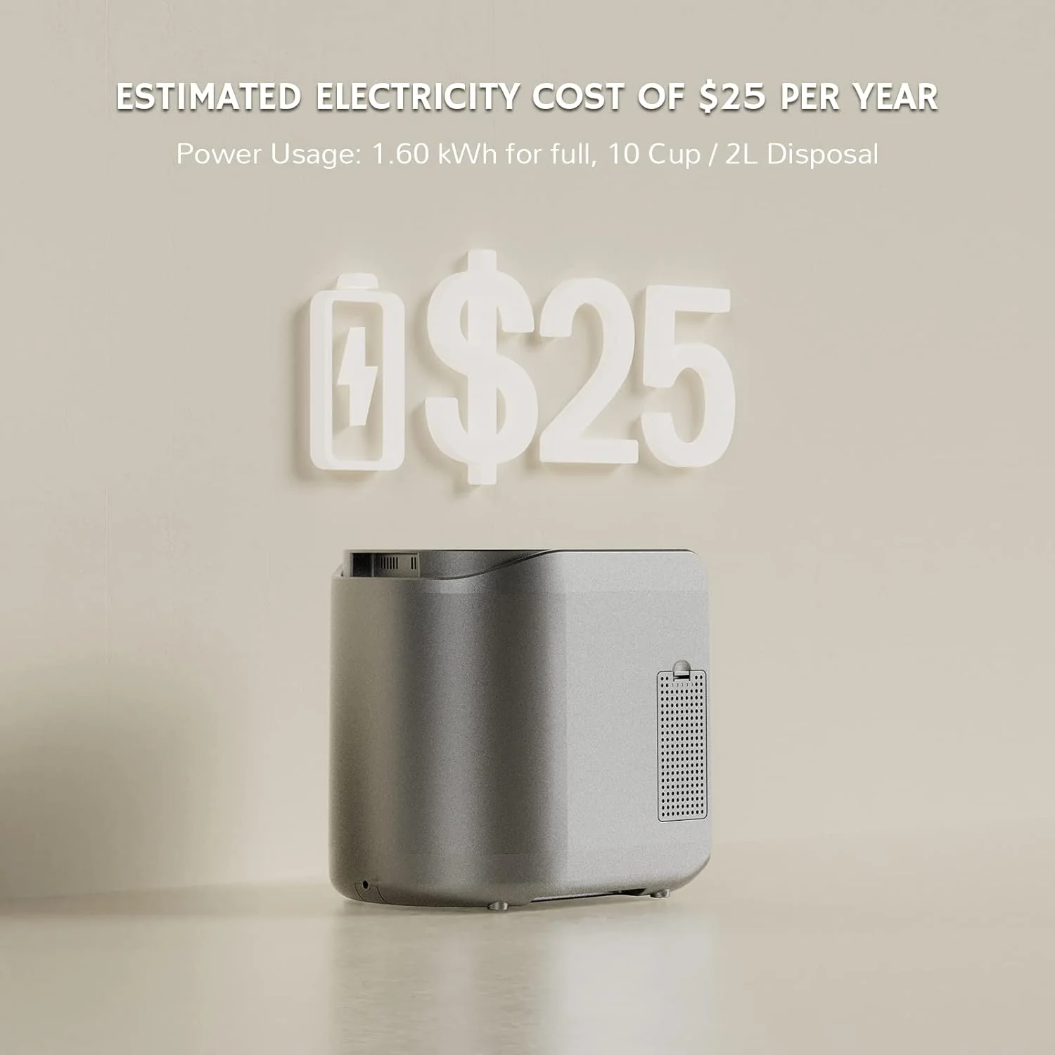 Electric Kitchen Composter, 2.5L Capacity, Turn Food Waste and Scraps into Dry Compost