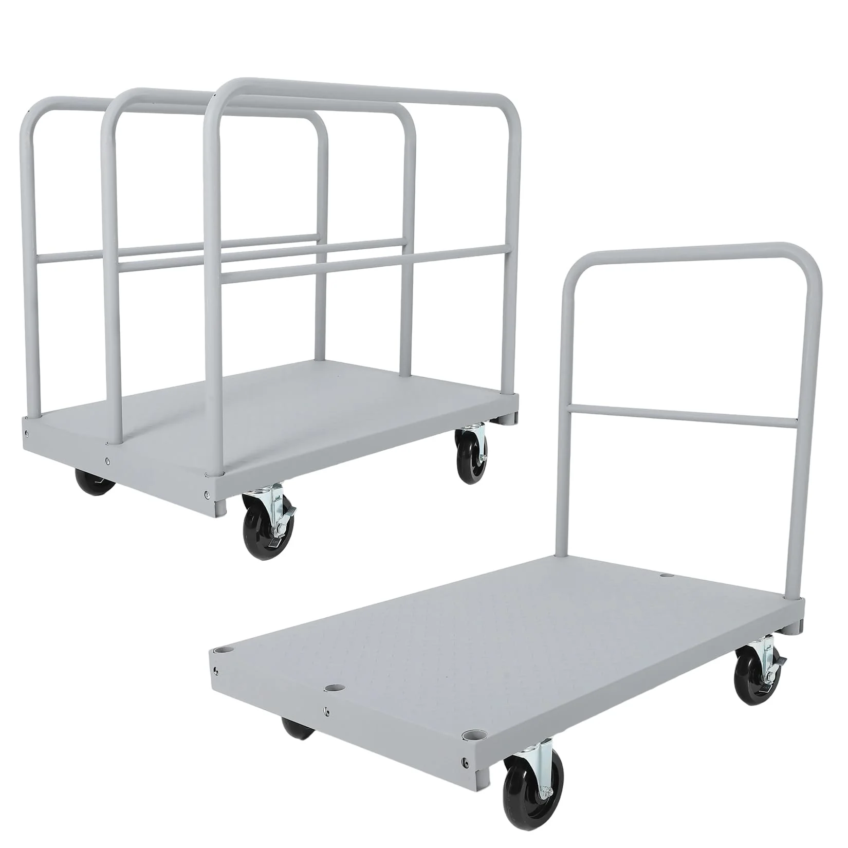 Garvee 2 in 1 Steel Panel Truck Cart 2200 LBS Capacity Heavy Duty Flatbed with Removable Side Handrails 360° Swivel Wheels Steel Industrial Warehouse Use