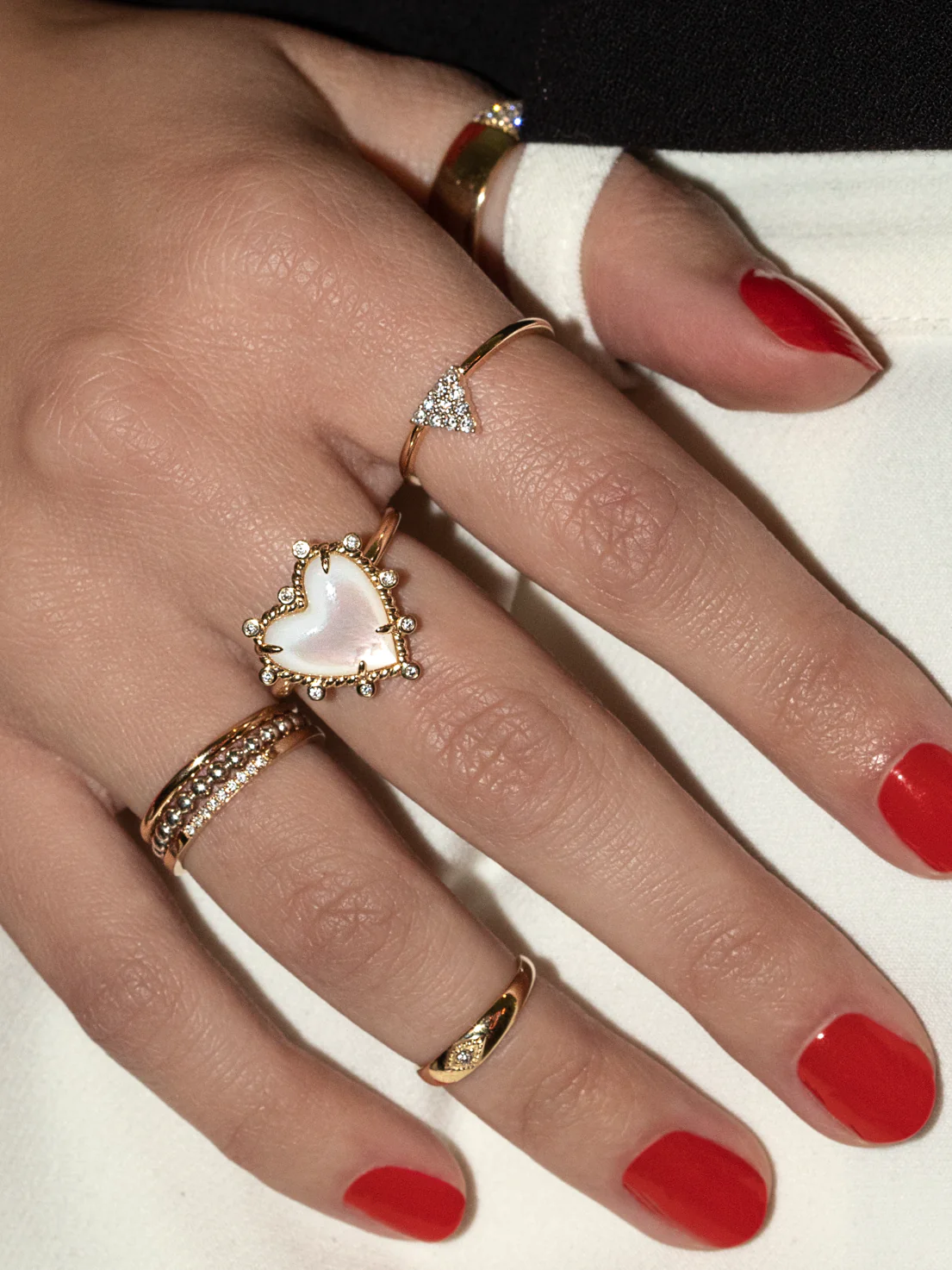 Heart Twist Ring - White Diamond and Mother of Pearl / 14k Yellow Gold