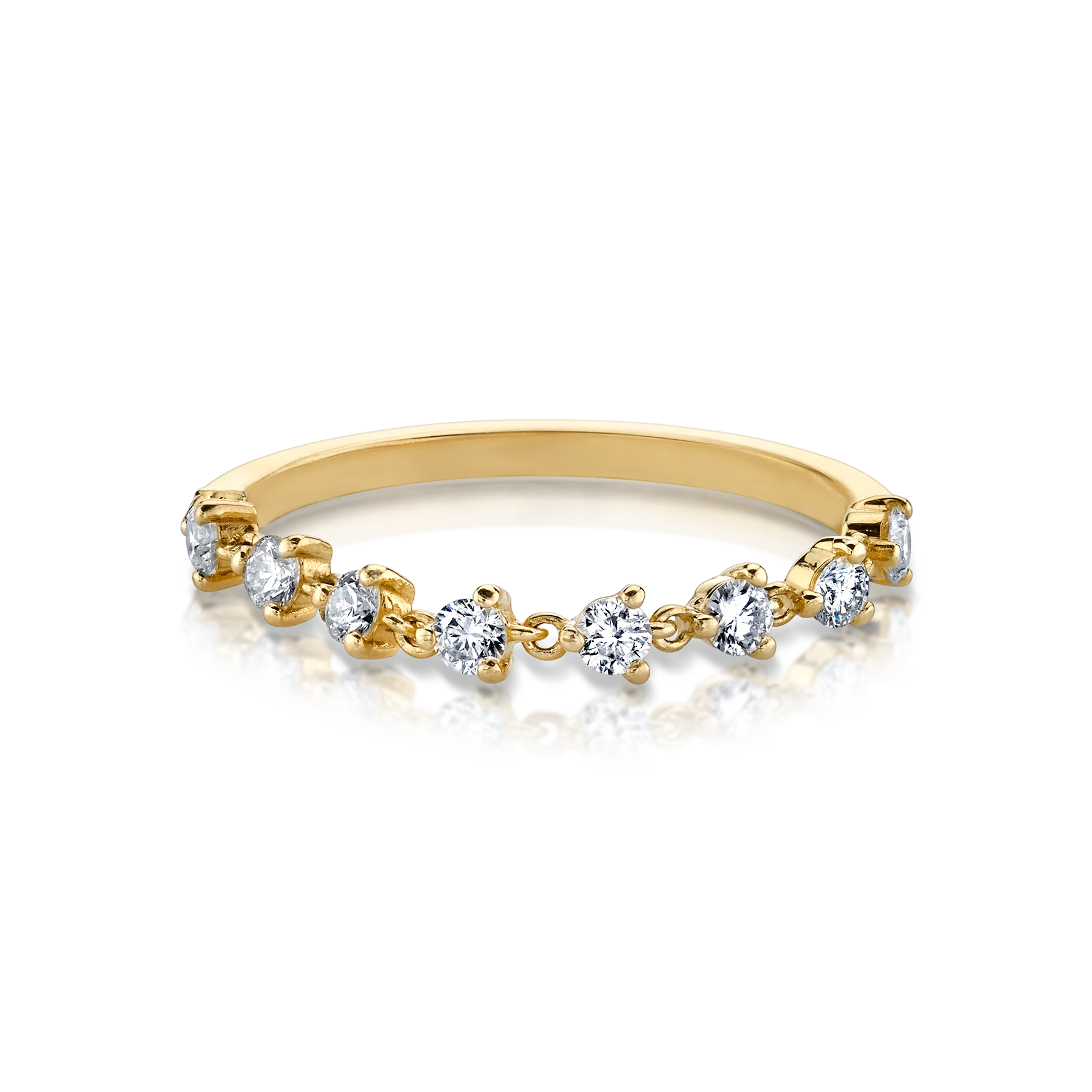 Tennis Chain Ring - White Diamond / 14k Yellow Gold