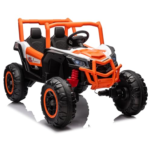 Garvee 2 Seater Ride on Car for Kids, 24V Powered Electric Off-Road UTV Ride Toy, 4WD Electric Vehicle with Remote Control, LED Lights, Bluetooth, 3 Speeds, Horn, 2 Spring Suspension