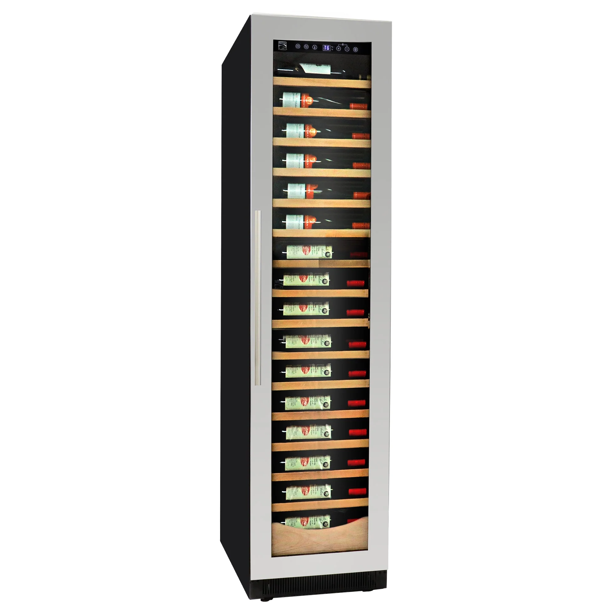 Kenmore Elite 18 Inch Compressor Wine Fridge, 112 Bottle Wine Cooler, Built-In Or Freestanding Wine Refrigerator, Digital Temperature Control, Low Noise, UV Protective Glass, Reversible Door, Black