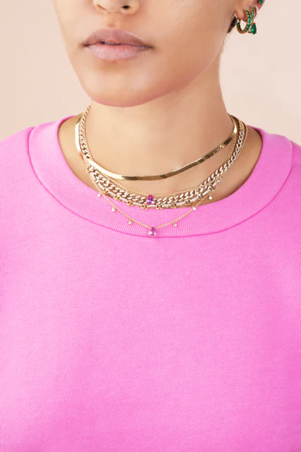 Pear Solitaire Floating Necklace - Pink Sapphire / 14k Yellow Gold