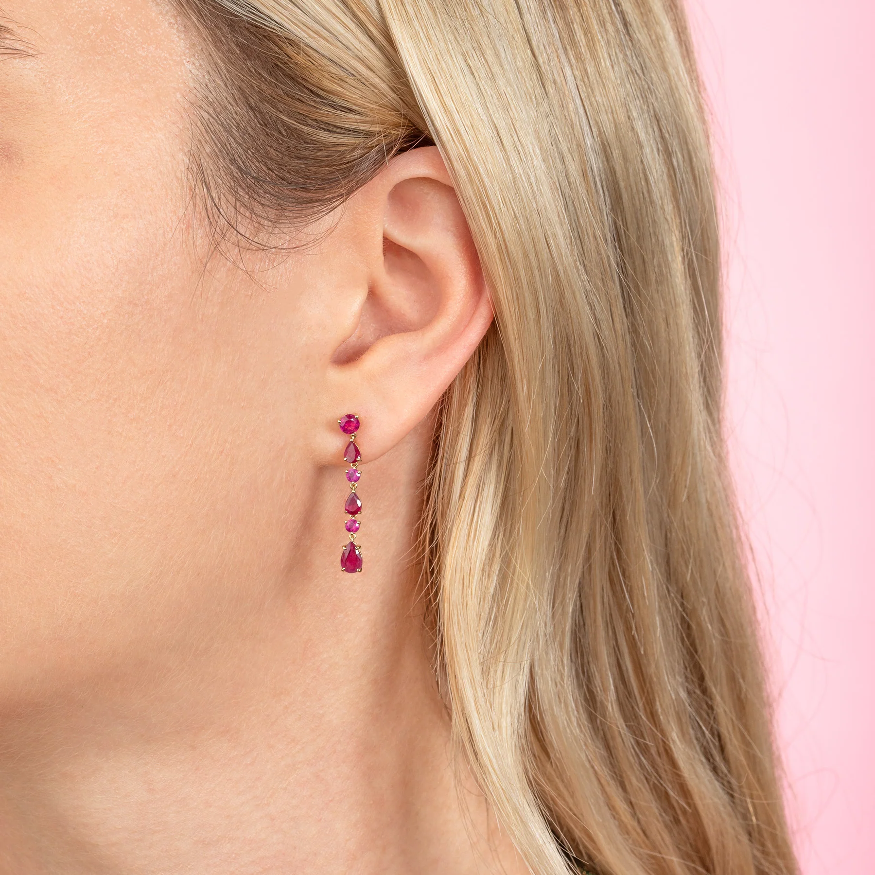 Pear Drop Chain Earring - Ruby / 14k