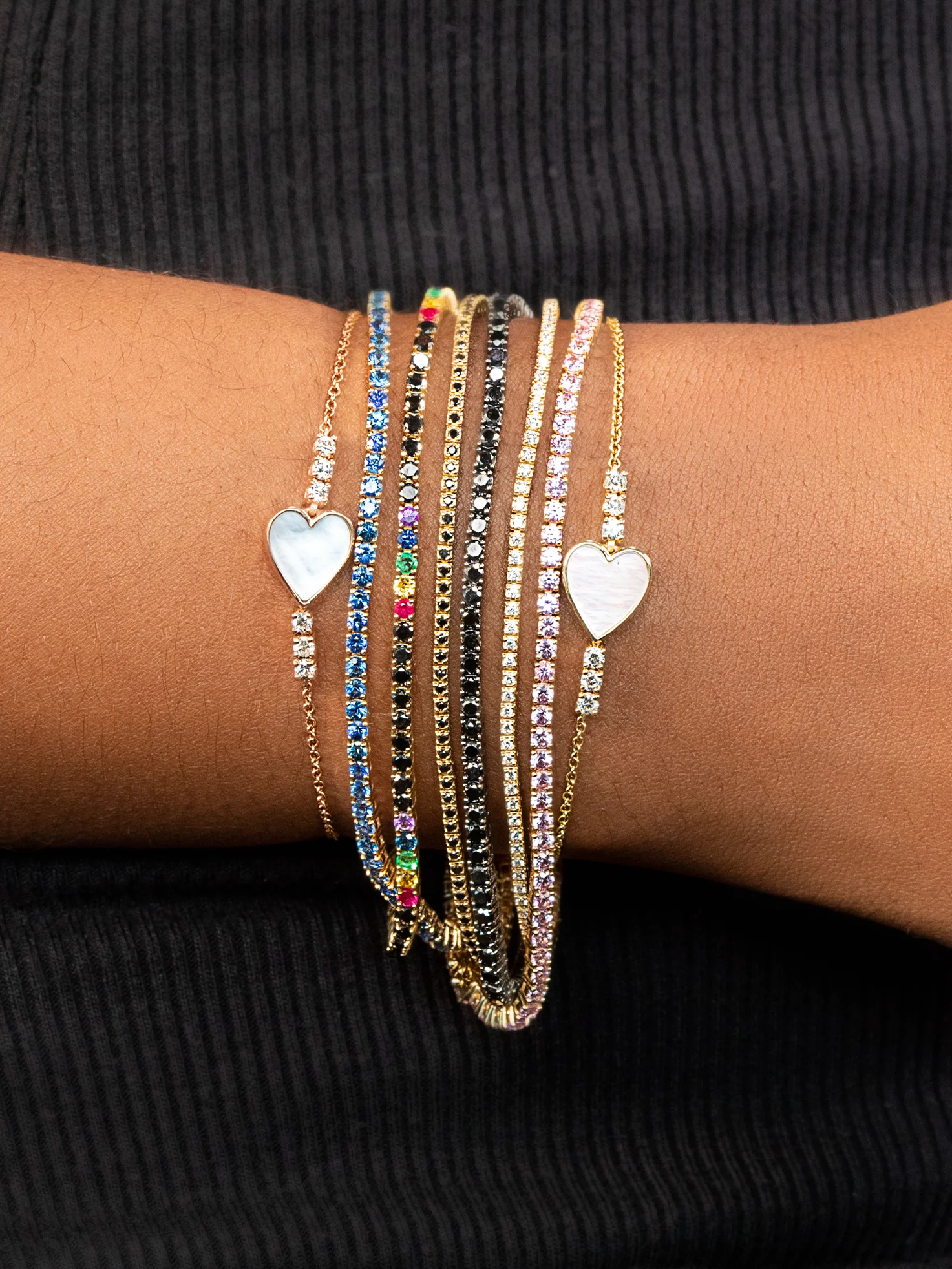 Heart Bracelet - White Diamond and Mother of Pearl / 14k Rose Gold