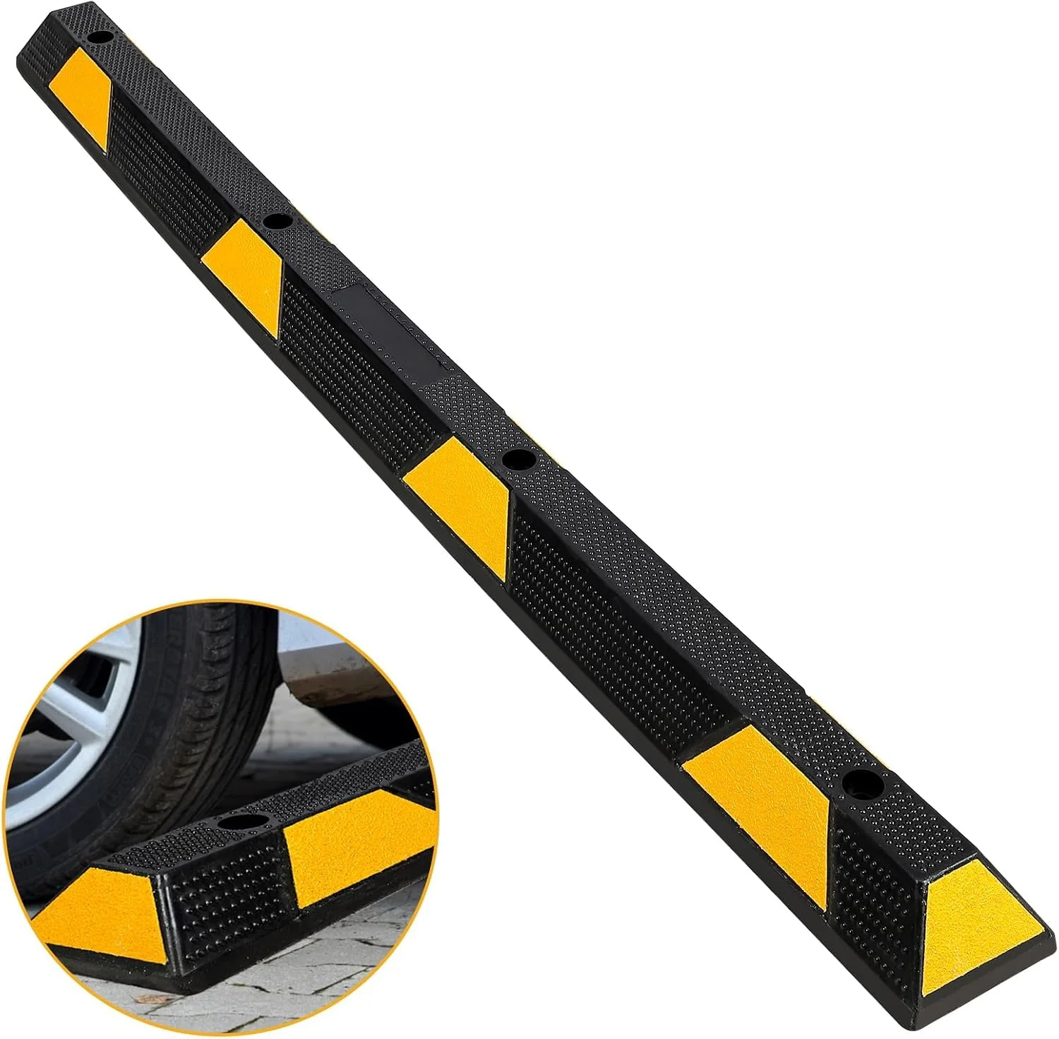 Garvee 2 Pack Curb Parking Garage Floor Stopper, 72 Inch Heavy Duty Rubber Parking Curb with Yellow Reflective Stripes, Rubber Parking Lot Stopper for Vehicles Truck Driveway