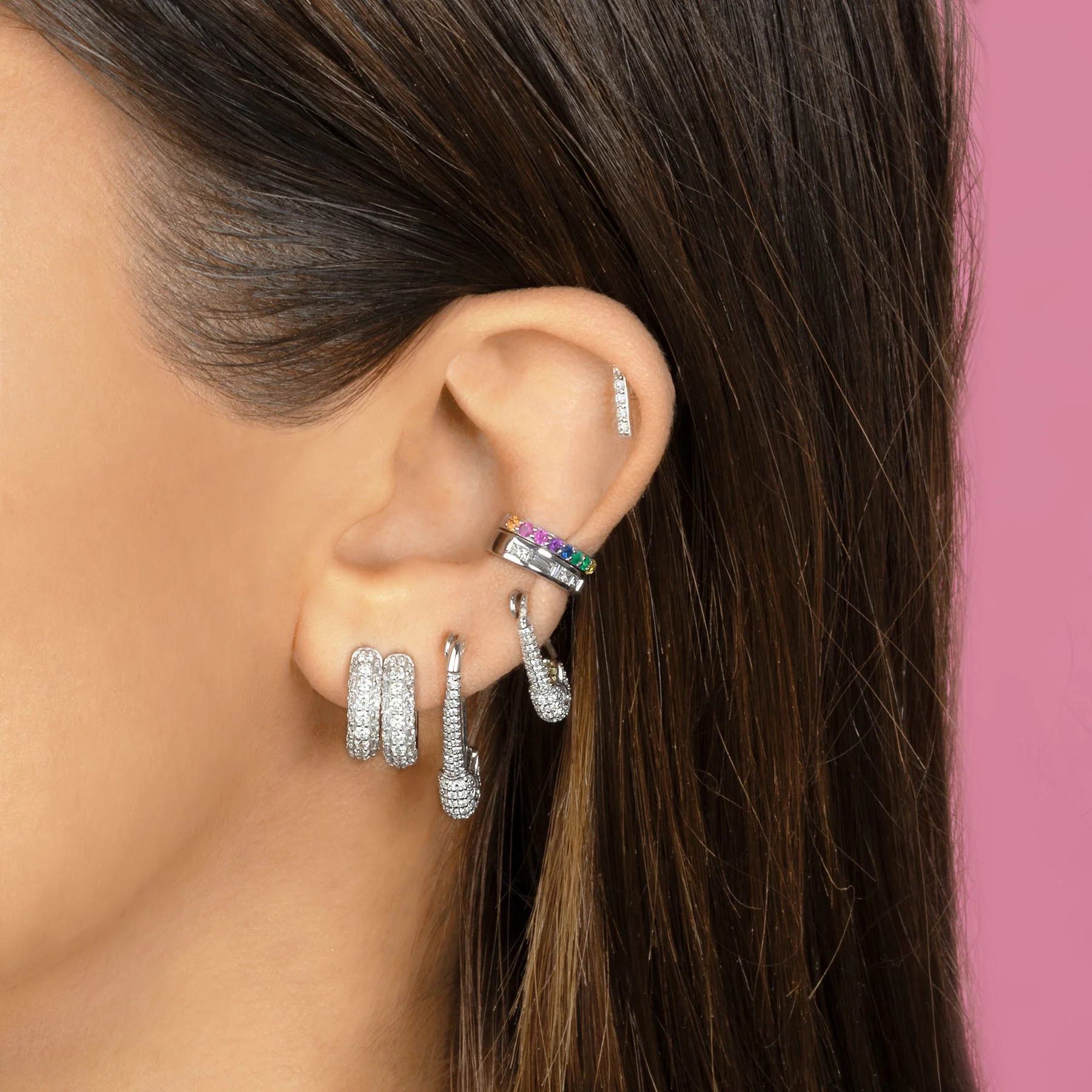 Pav��| Wide Hoop #4 - White Diamond / 14k White Gold