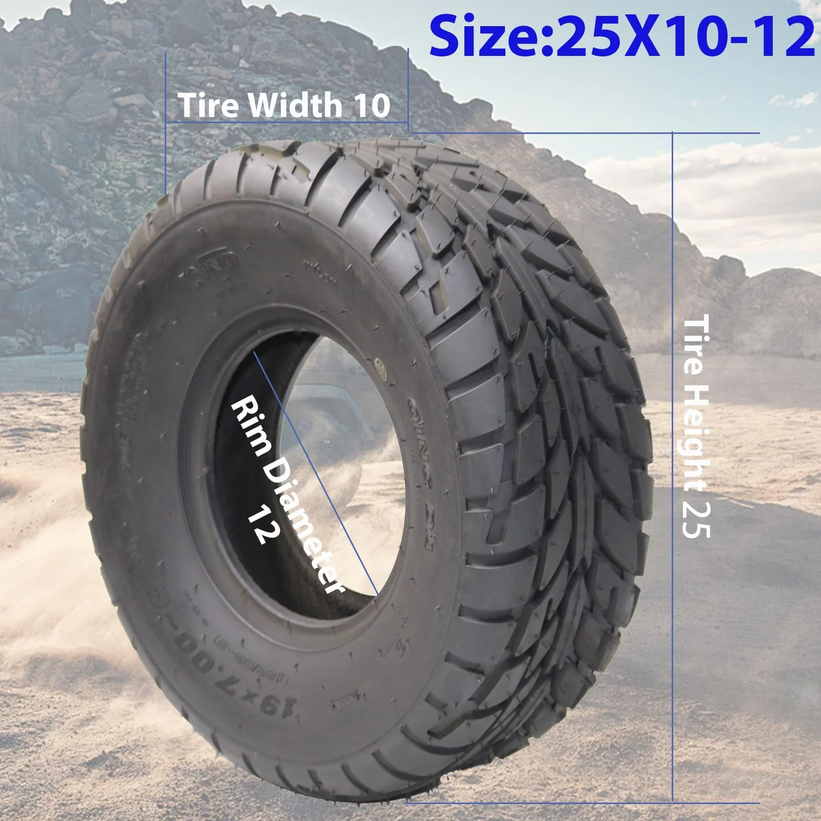 Garvee 2 Pack 25x10-12 ATV Tires 6 PR All-Terrain Tubeless Off-Road Tires for ATV UTV Trail Sand Mud Black