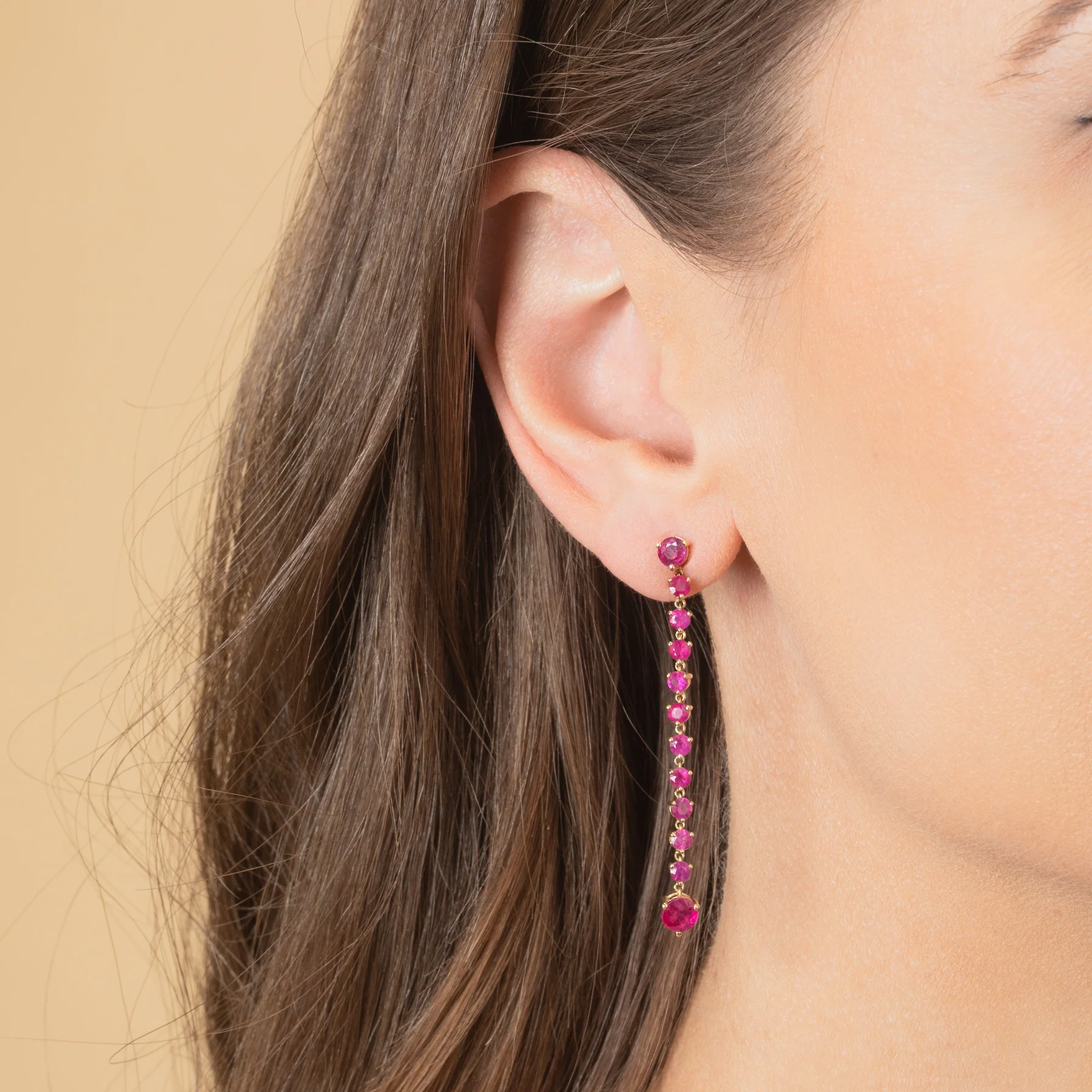 Drop Chain Earring - Ruby / 14k Yellow Gold