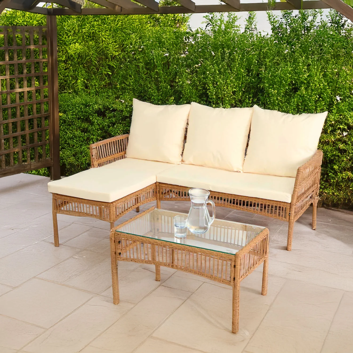 Neo 3 Piece Rattan Wicker Rope Corner Outdoor Furniture Set