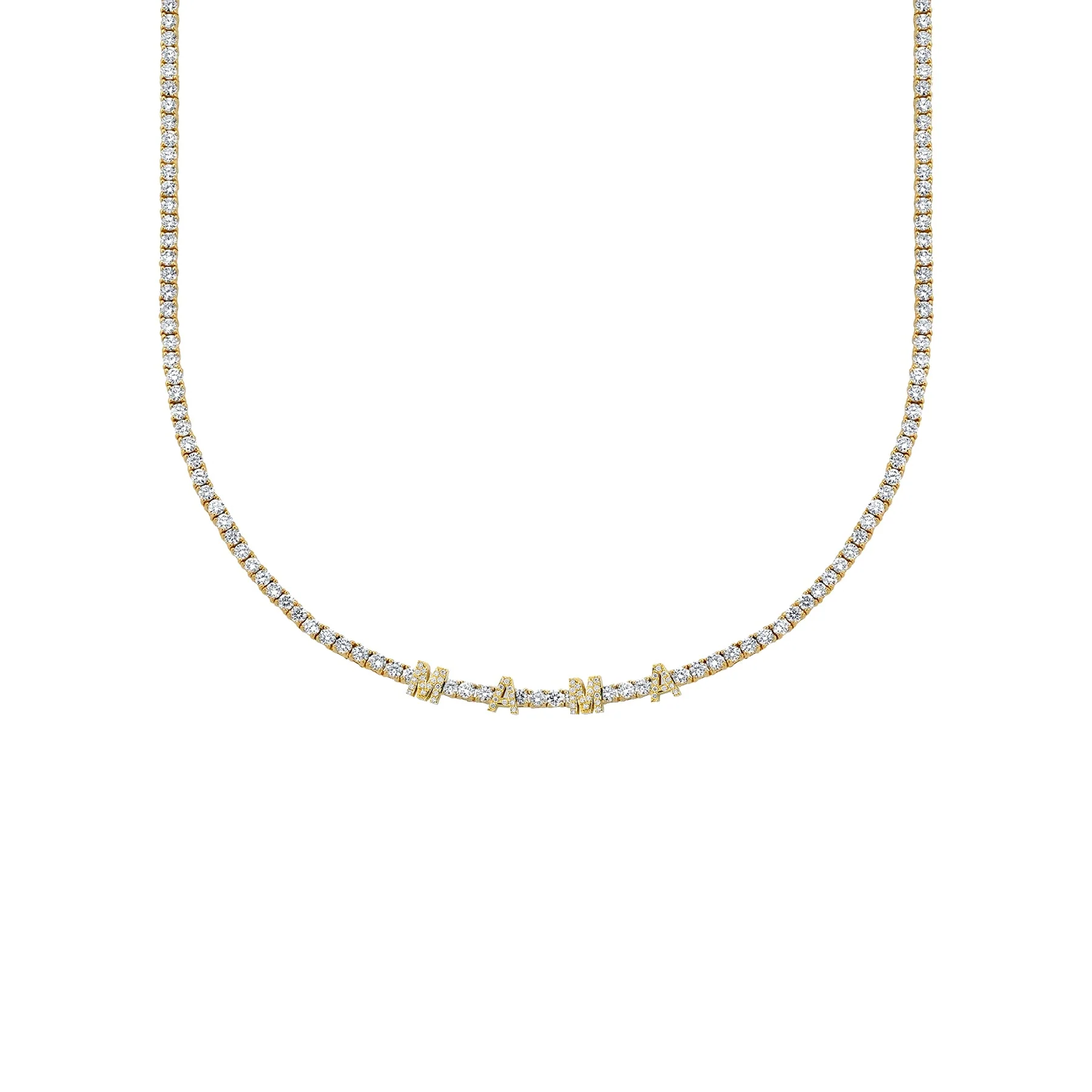 Perfect Personalized Collar Tennis Necklace - White Diamond / 14k Yellow Gold