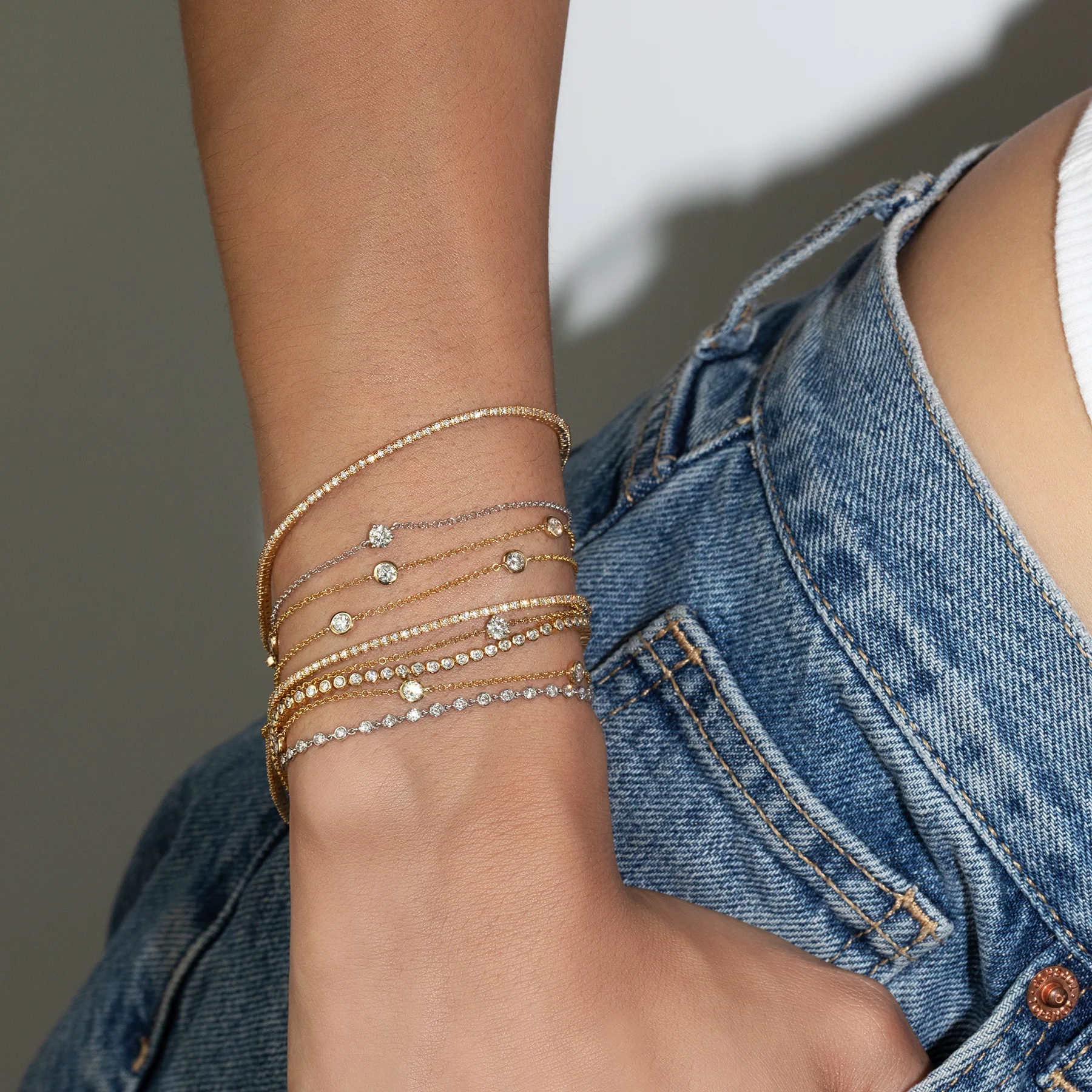 Always On Bezel Bracelet - White Diamond / 14k Yellow Gold