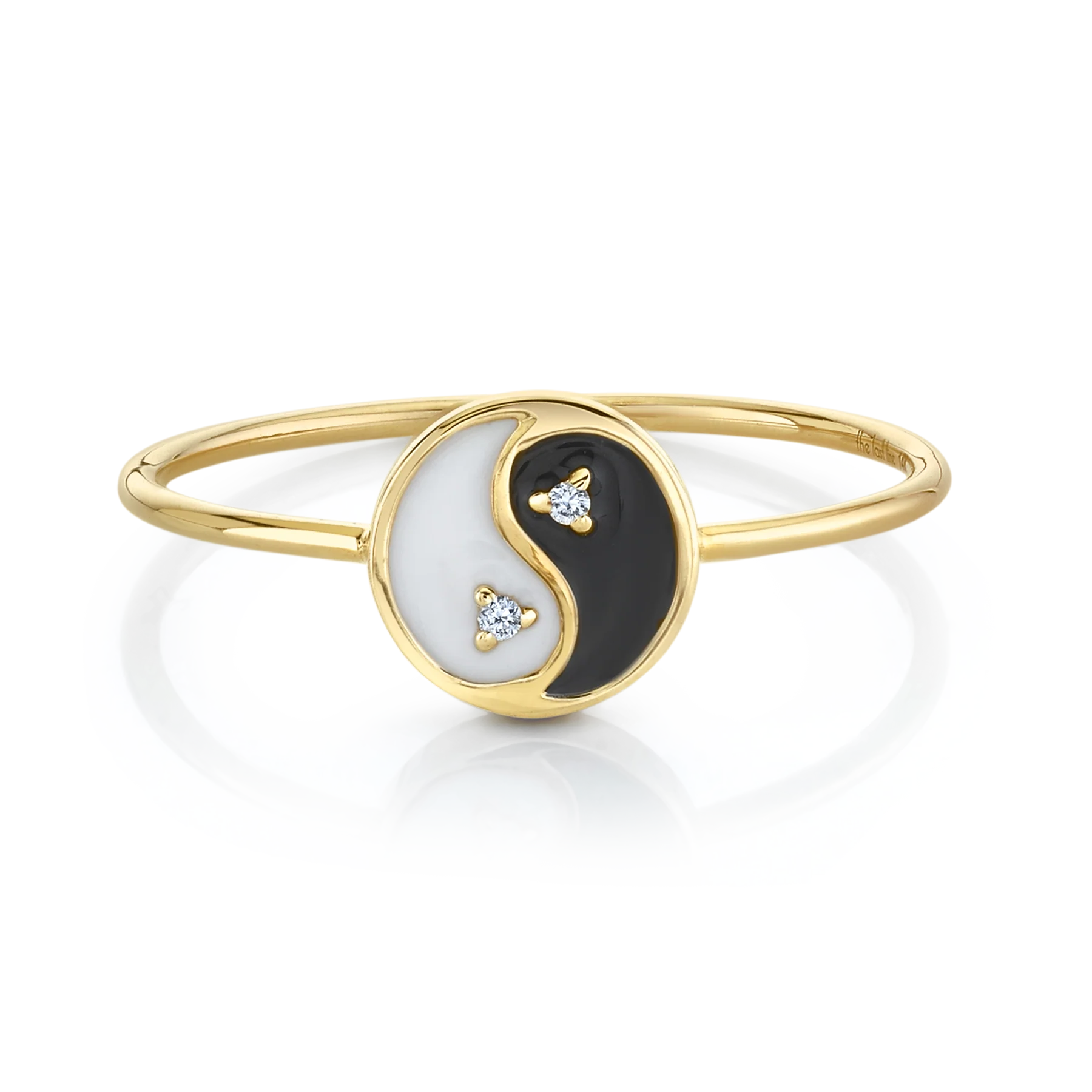 Slim Ring - White Diamond and  Yin Yang / 14k Yellow Gold