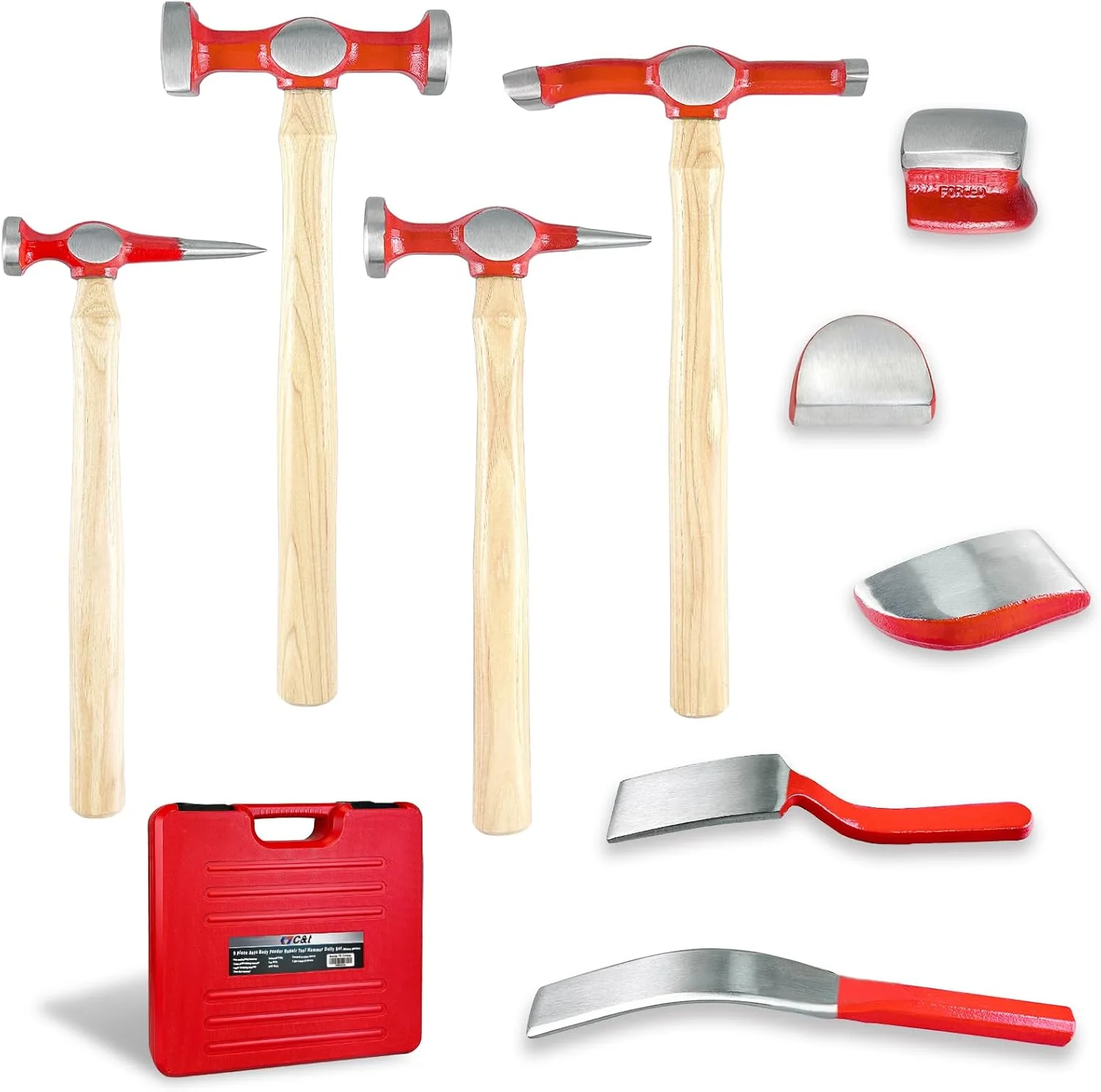 9-Piece Heavy-Duty Auto Body Repair Hammer & Dolly Set with Carrying Case