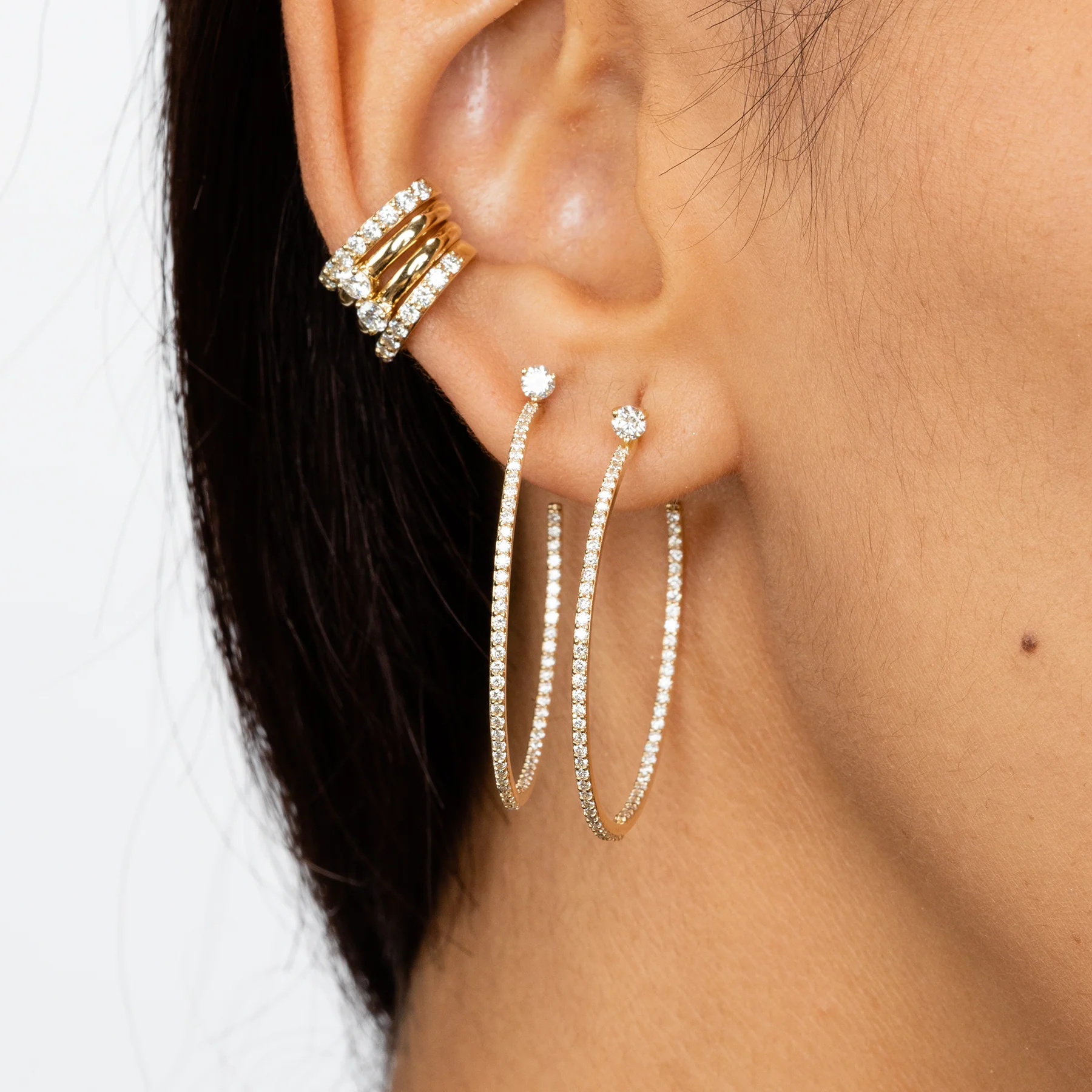 Solitaire Ear Cuff - White Diamond / 14k Yellow Gold