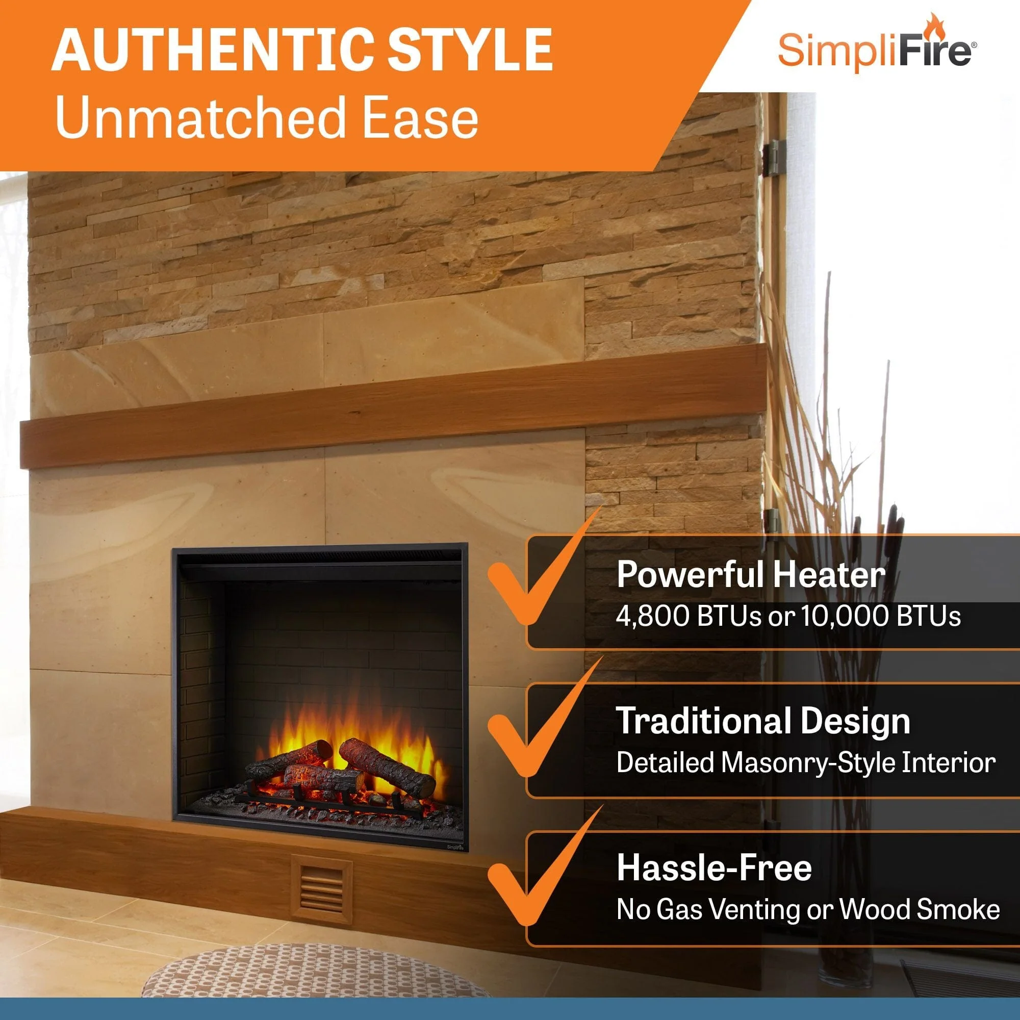 SimpliFire 30-In Built-In Electric Fireplace w/ Trim Kit