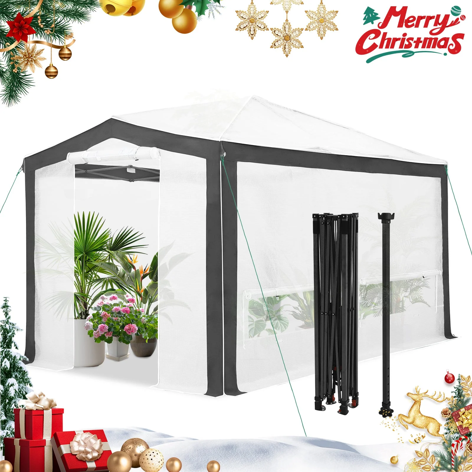 12x8 Portable Walk in Greenhouse with Polyester Reinforced Corners