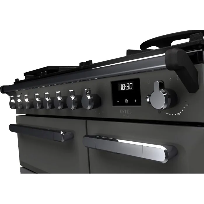 Rangemaster Estel Deluxe 90cm Dual Fuel Range Cooker Slate/Chrome | ESDL90DFPSLT/CM1