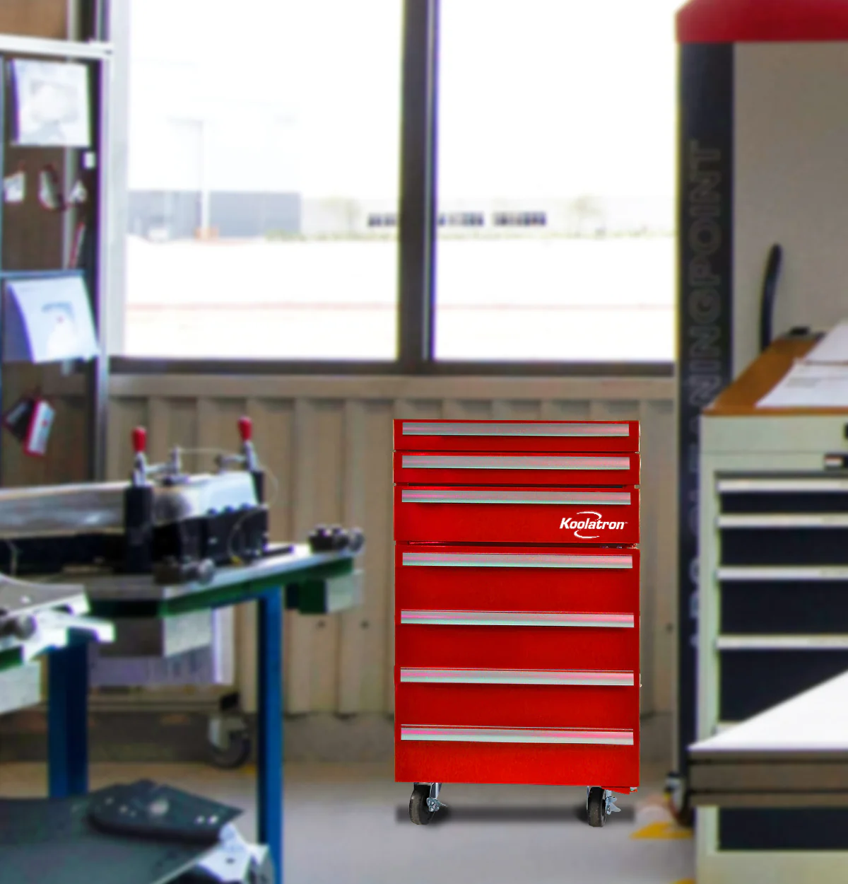 Koolatron Tool Chest Fridge, 1.8 cu ft (50L), Rolling Compact Refrigerator w/ Built-In Tool Storage Drawers, Heavy-Duty Locking Swivel Wheels, Red