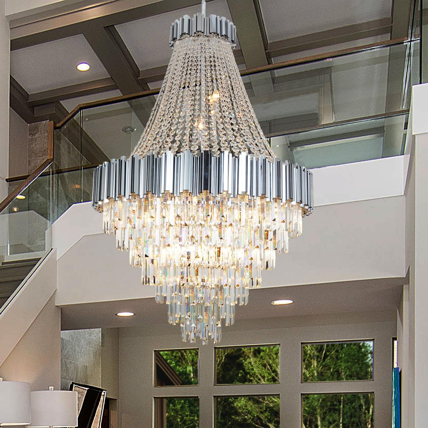 Crystal Chandeliers, Modern Big Pendant Light Fixture for Grand Living Room