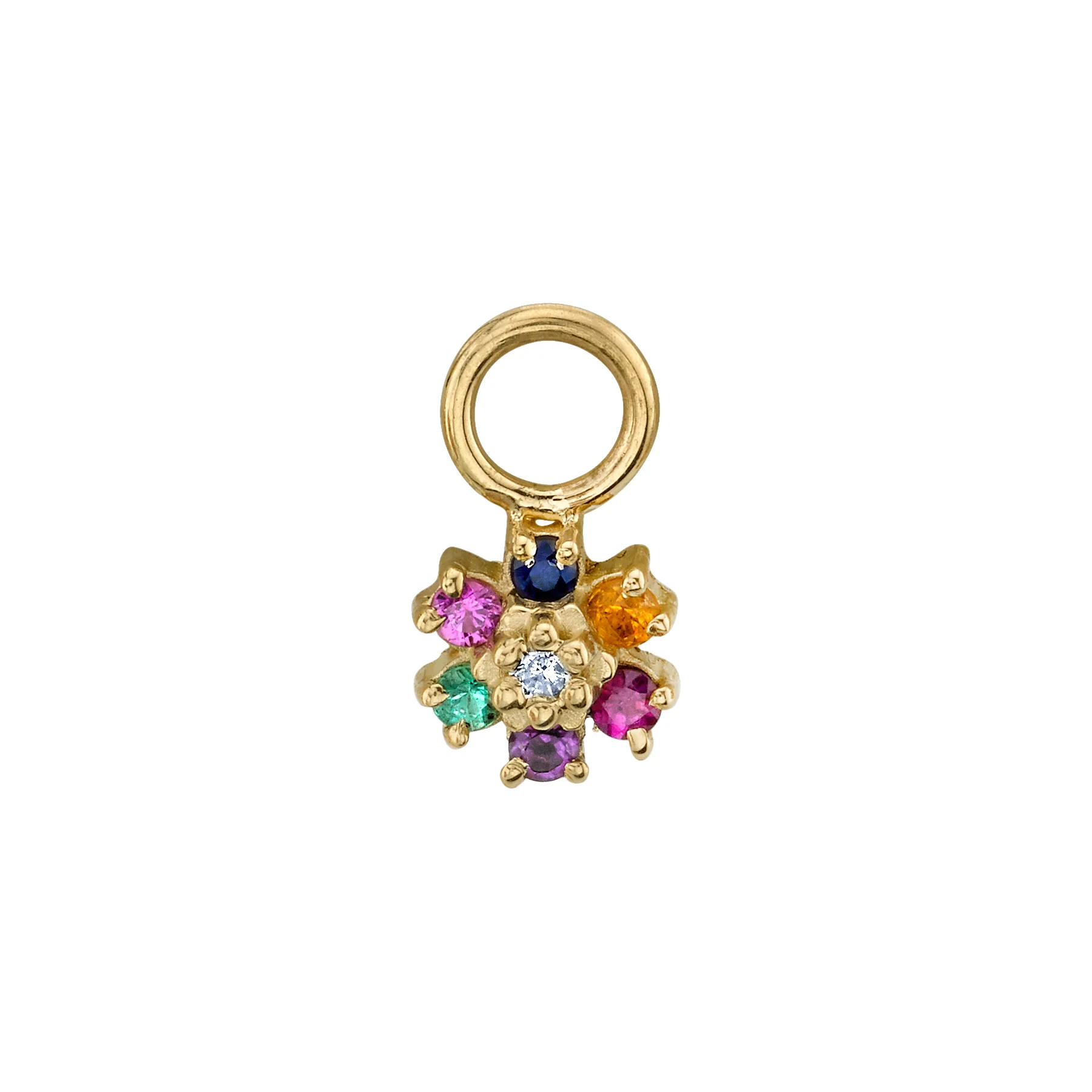 Flower Hoop Earring Charm - Rainbow / 14k Yellow Gold