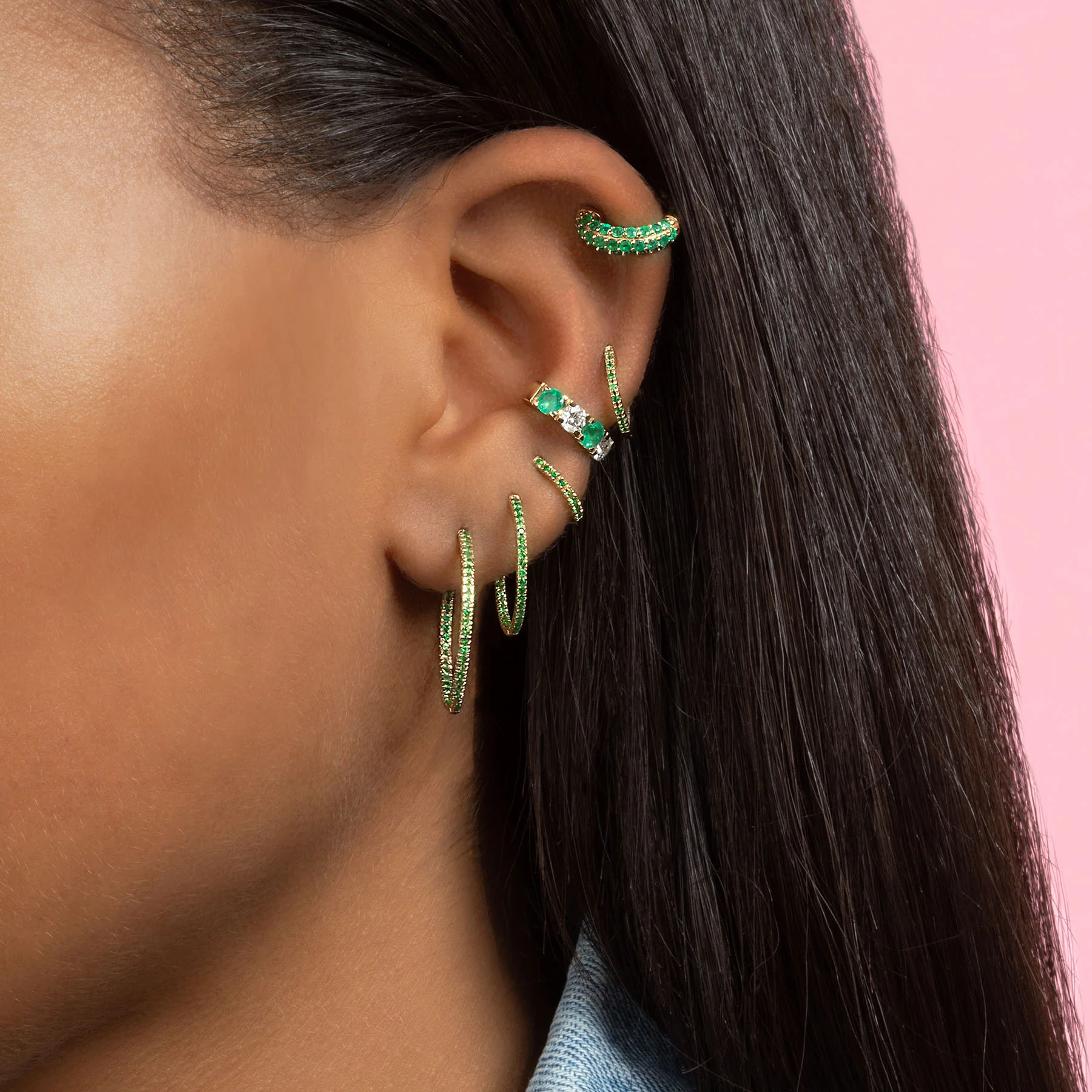 Large Inside Out Hoop - Tsavorite / 14k Yellow Gold