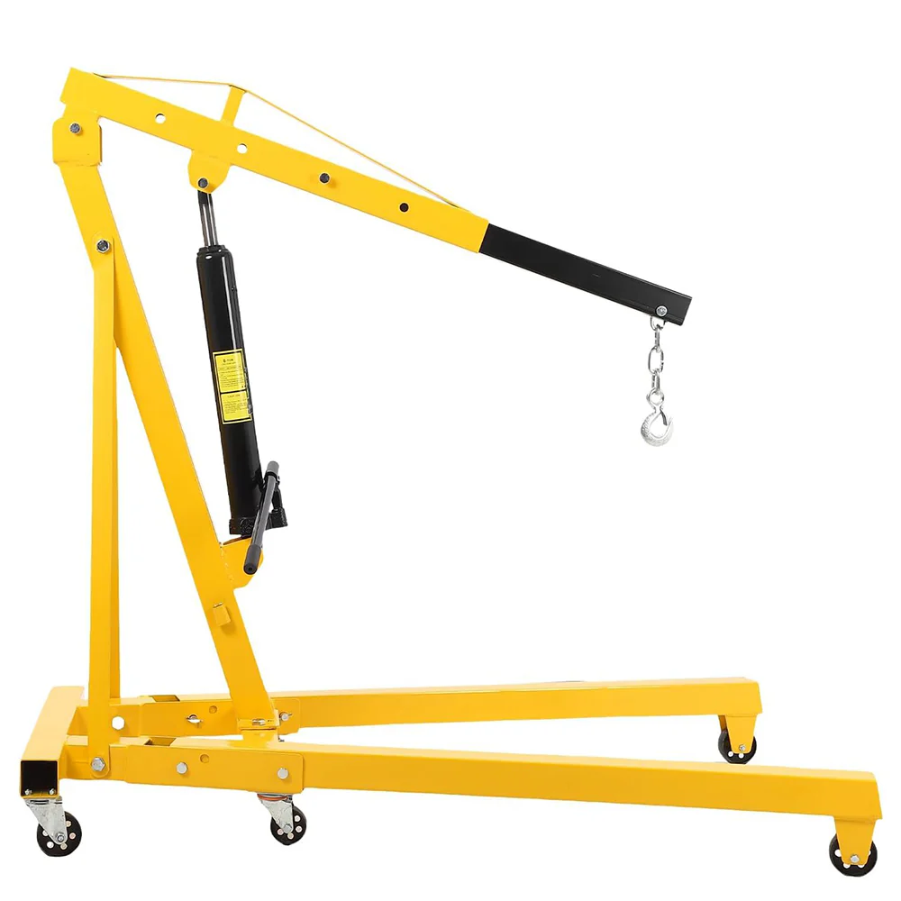 Garvee 2 Ton Engine Hoist Hydraulic Foldable Crane Mobile Cherry Picker for Garage Workshops Auto Repair Yellow