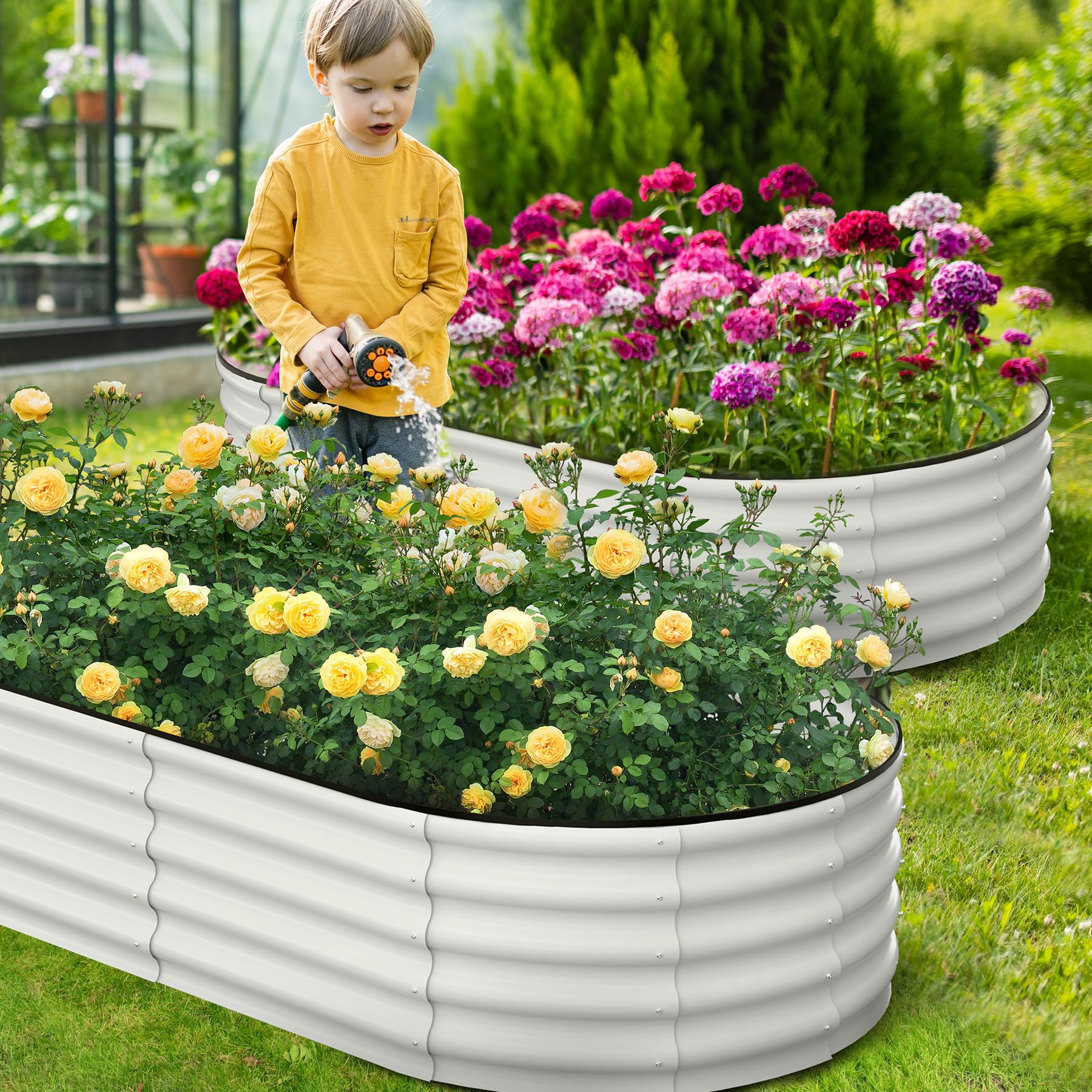 Garvee 2-Pack 6'x3'x1.5' Oval Galvanized Raised Garden Beds - Open Base Metal Planters, Tool-Free Assembly, Large Outdoor Planter Boxes for Vegetables, White