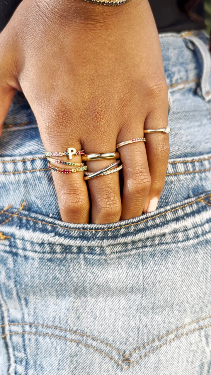 Personalized Tennis Ring - Rainbow / 14k Yellow Gold