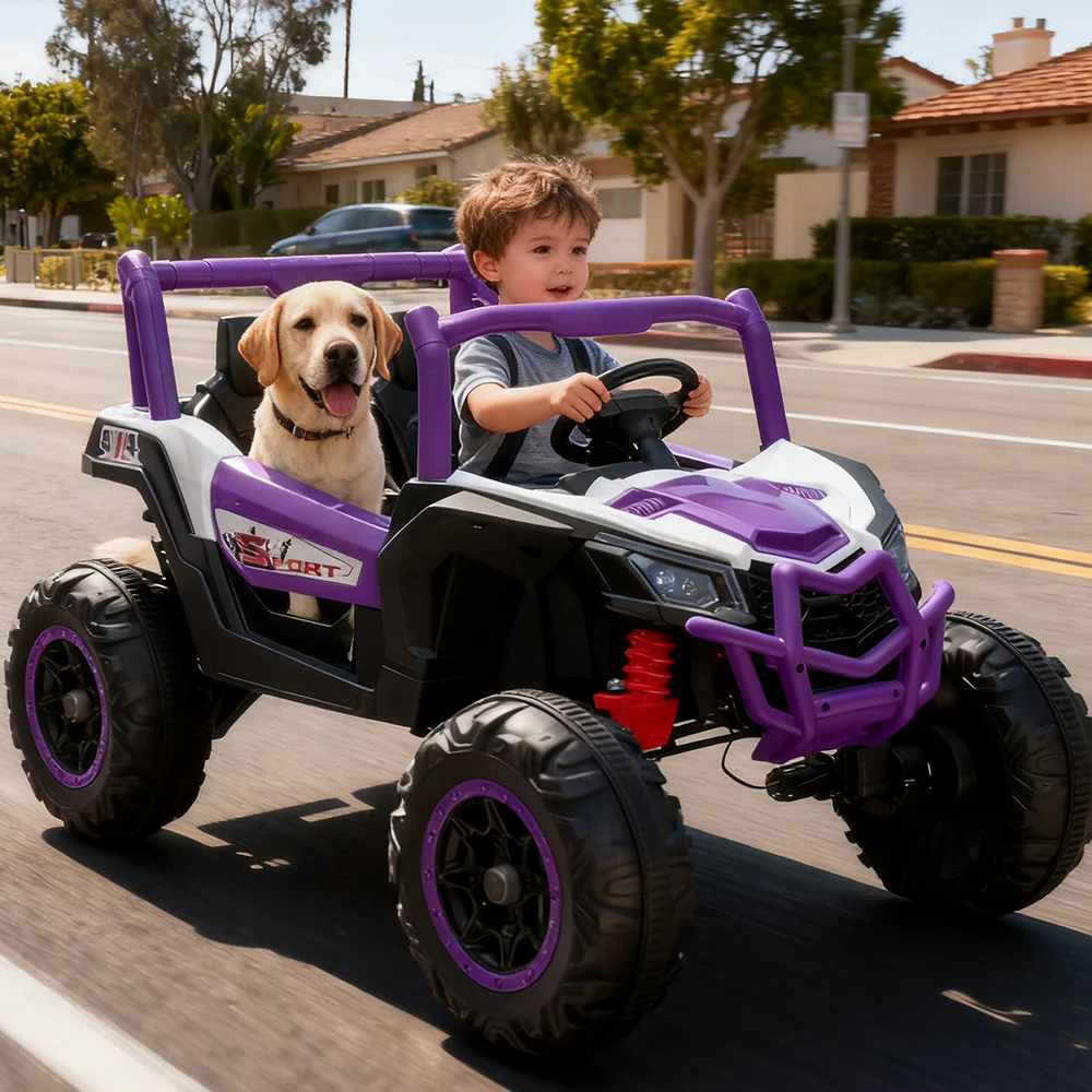Garvee 2 Seater Ride on Car for Kids, 24V Powered Electric Off-Road UTV Ride Toy, 4WD Electric Vehicle with Remote Control, LED Lights, Bluetooth, 3 Speeds, Horn, 2 Spring Suspension