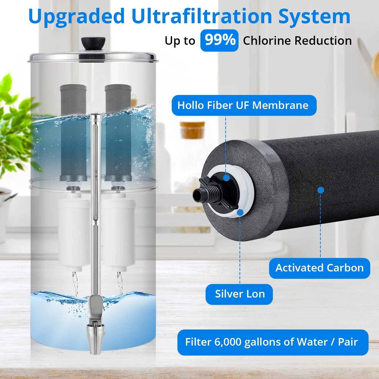 Garvee 2.25G Stainless-Steel Gravity Water Filter System for Camping/Home