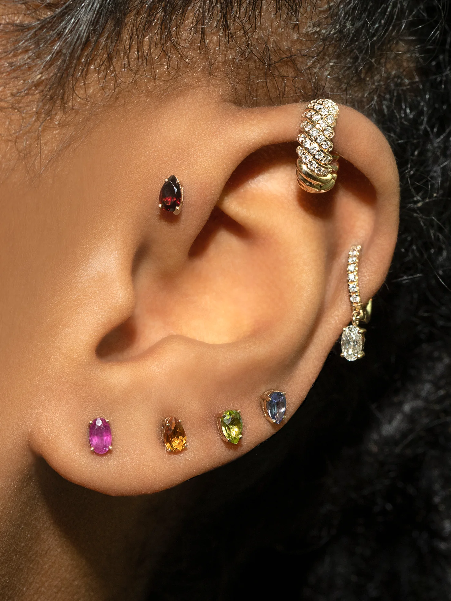 Pear Stud Earring - Garnet / 14k Yellow Gold